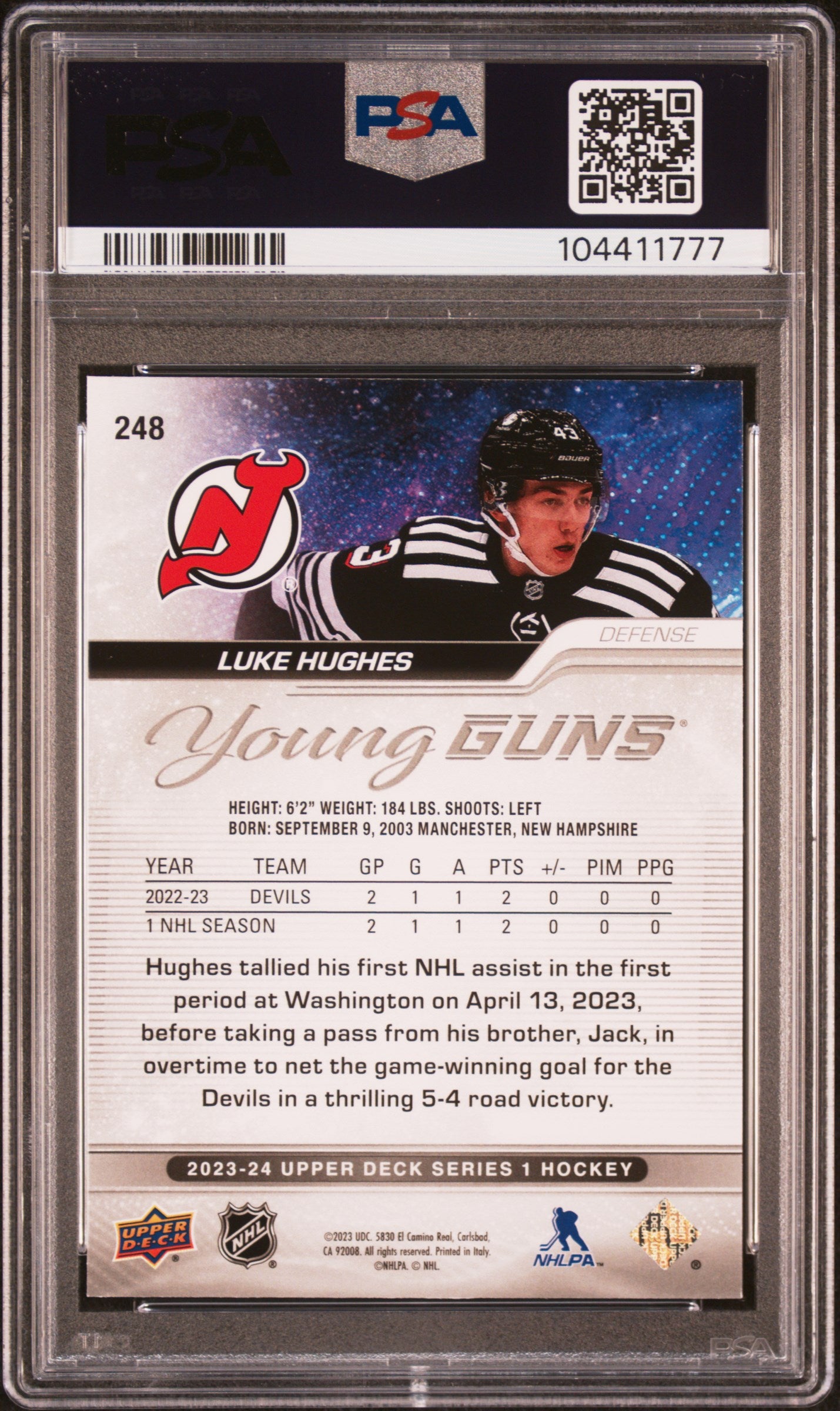 2023 Upper Deck Luke Hughes #248 Outburst PSA 9