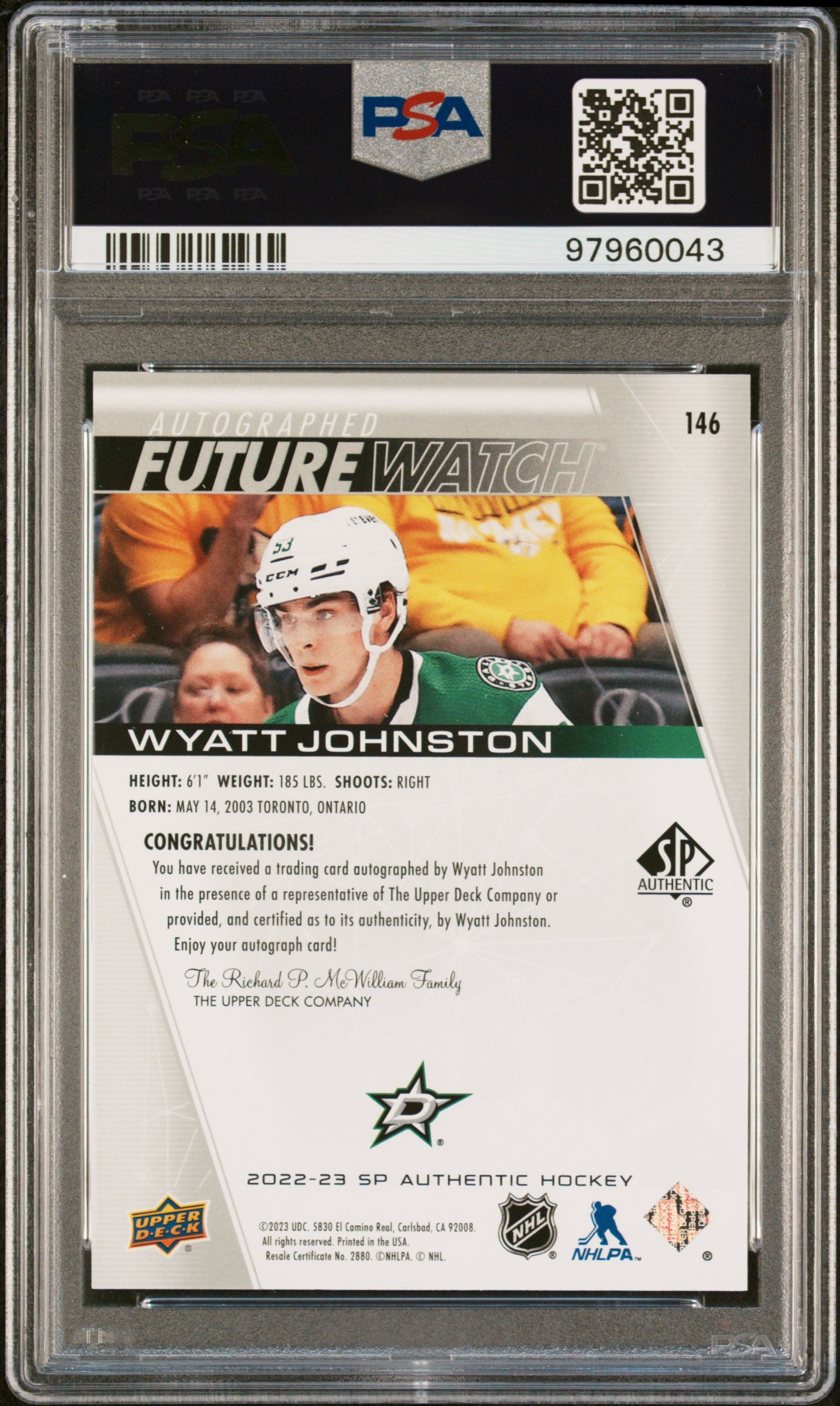 2022 SP Authentic Wyatt Johnston #146 PSA 9