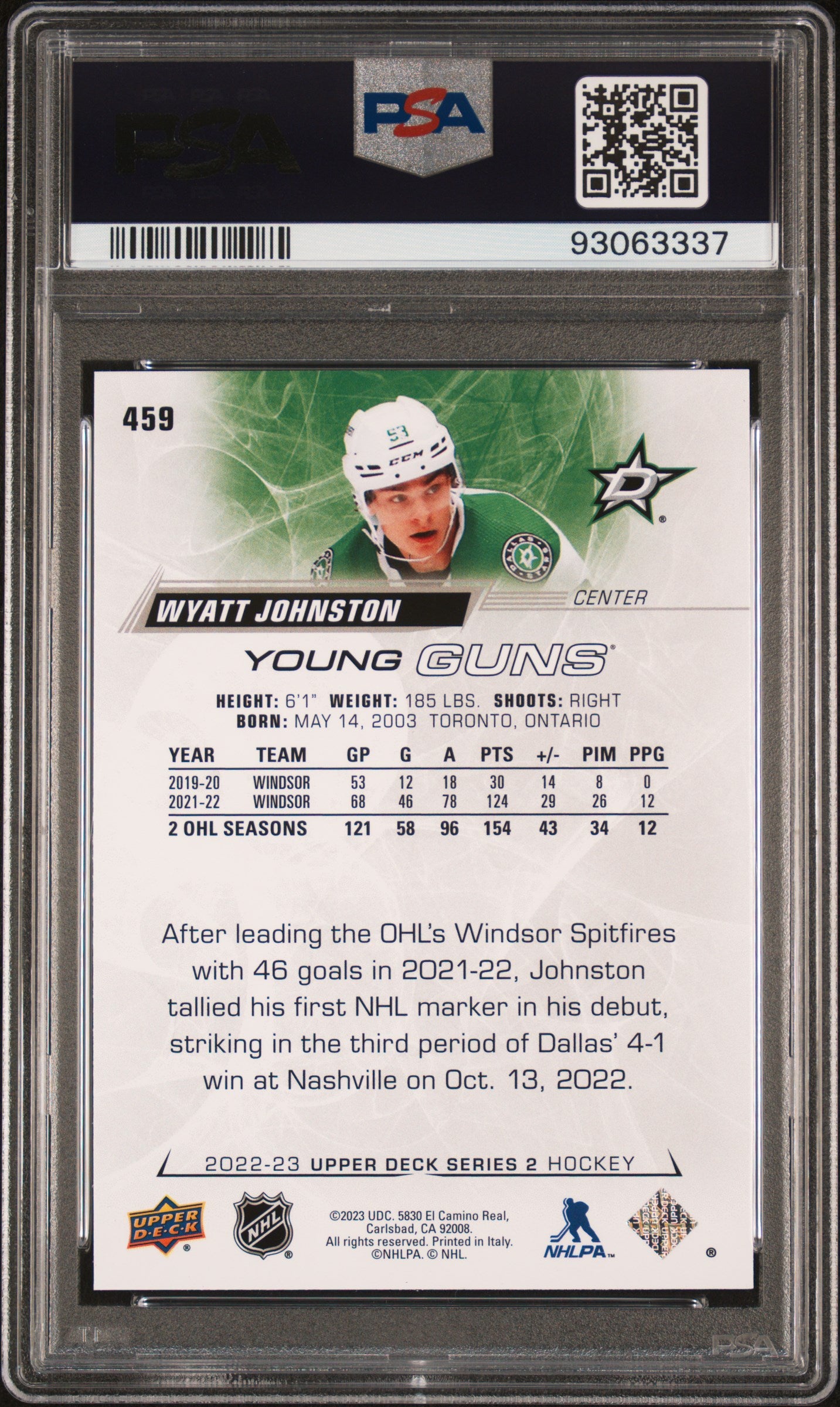 2022 Upper Deck Wyatt Johnston #459 PSA 9