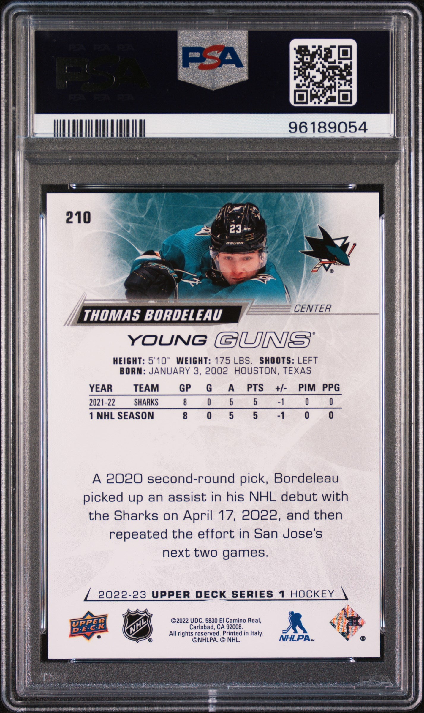 2022 Upper Deck Thomas Bordeleau #210 PSA 9