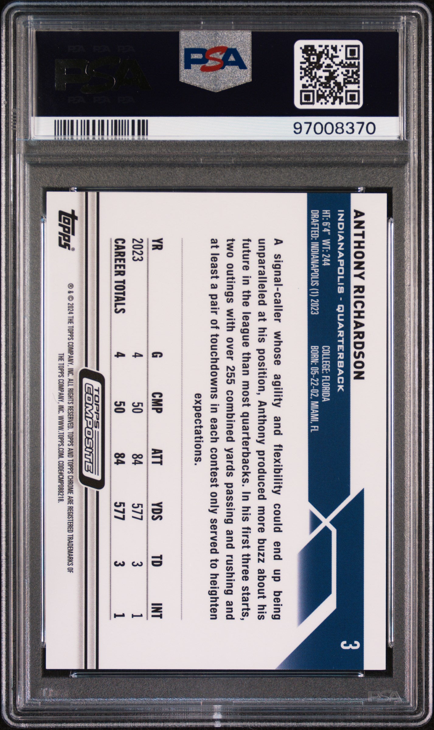 2023 Topps Composite Anthony Richardson #3 Blue Geometric PSA 10