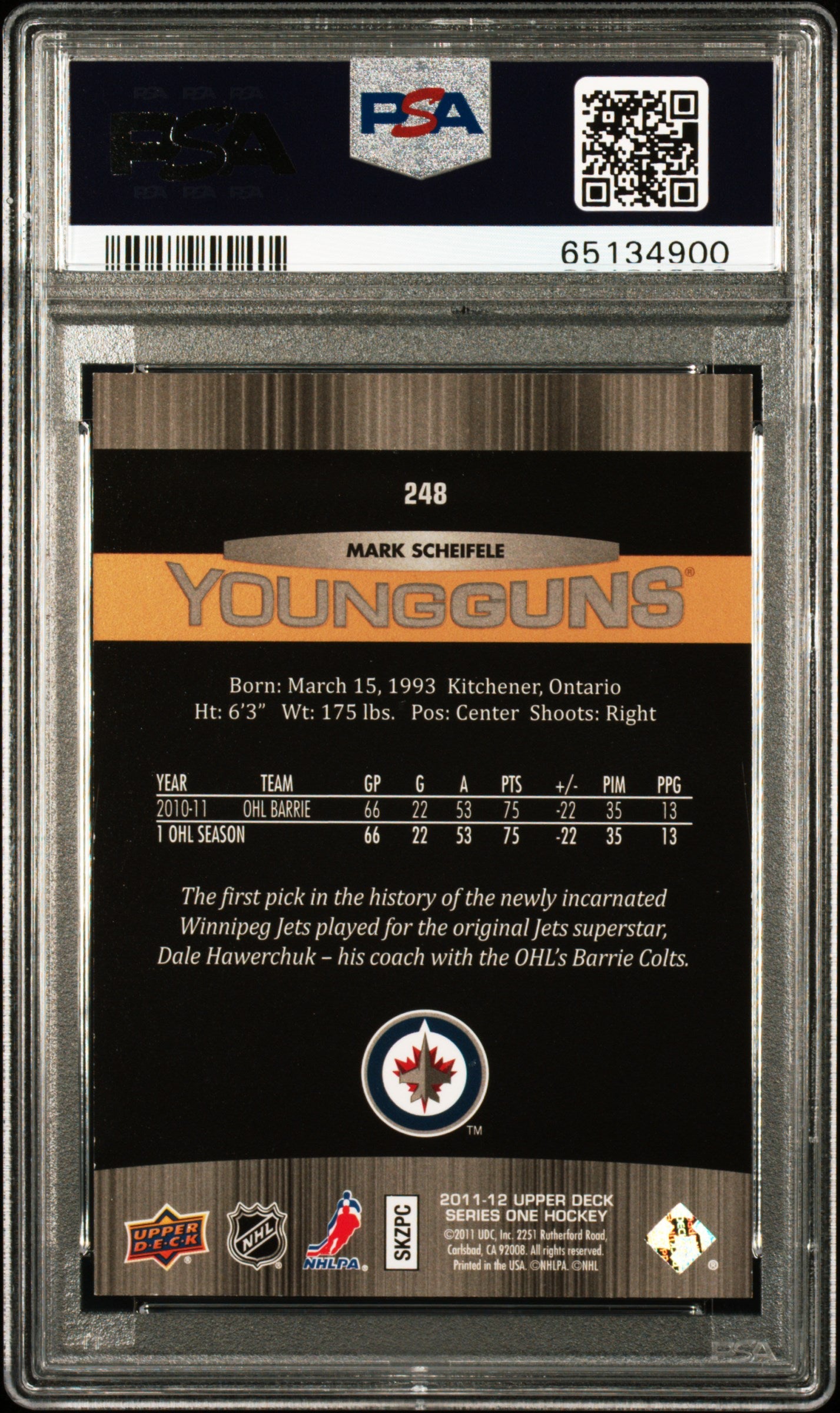 2011 Upper Deck Mark Scheifele #248 UD Exclusives 087/100 PSA 9