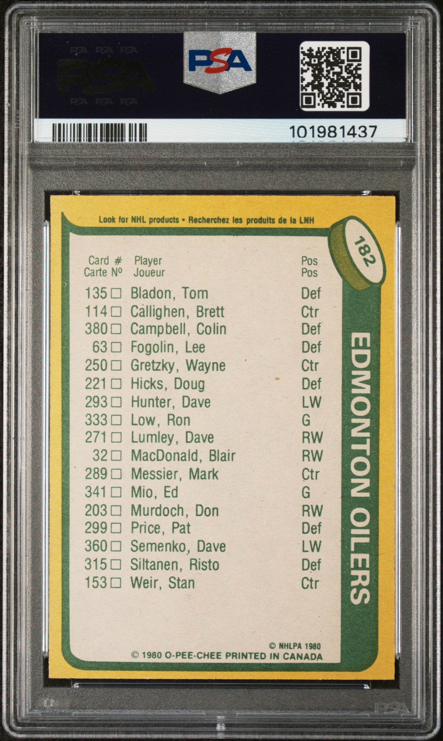 1980 O-Pee-Chee Wayne Gretzky #182 PSA 7