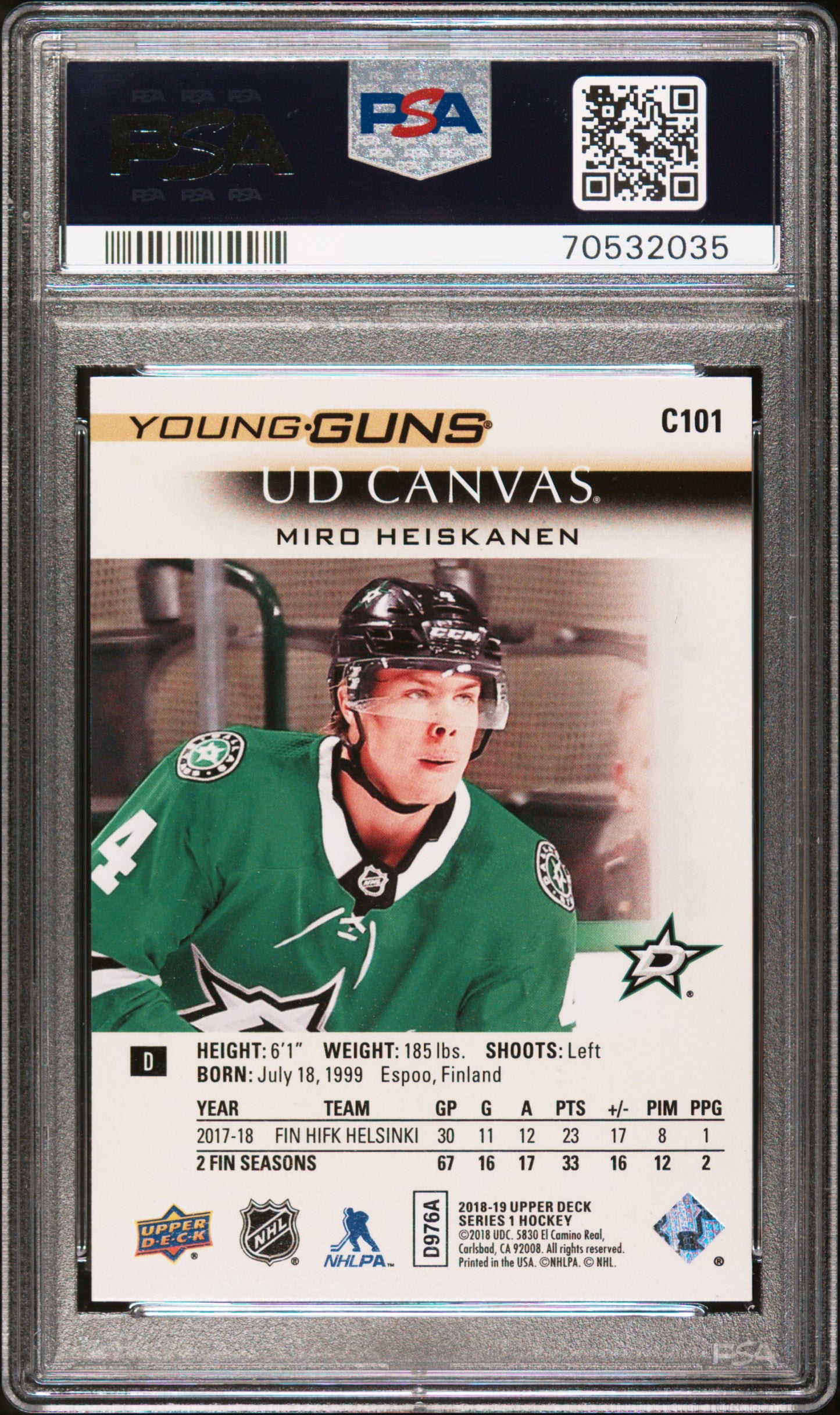 2018 Upper Deck Canvas Miro Heiskanen #C101 PSA 10