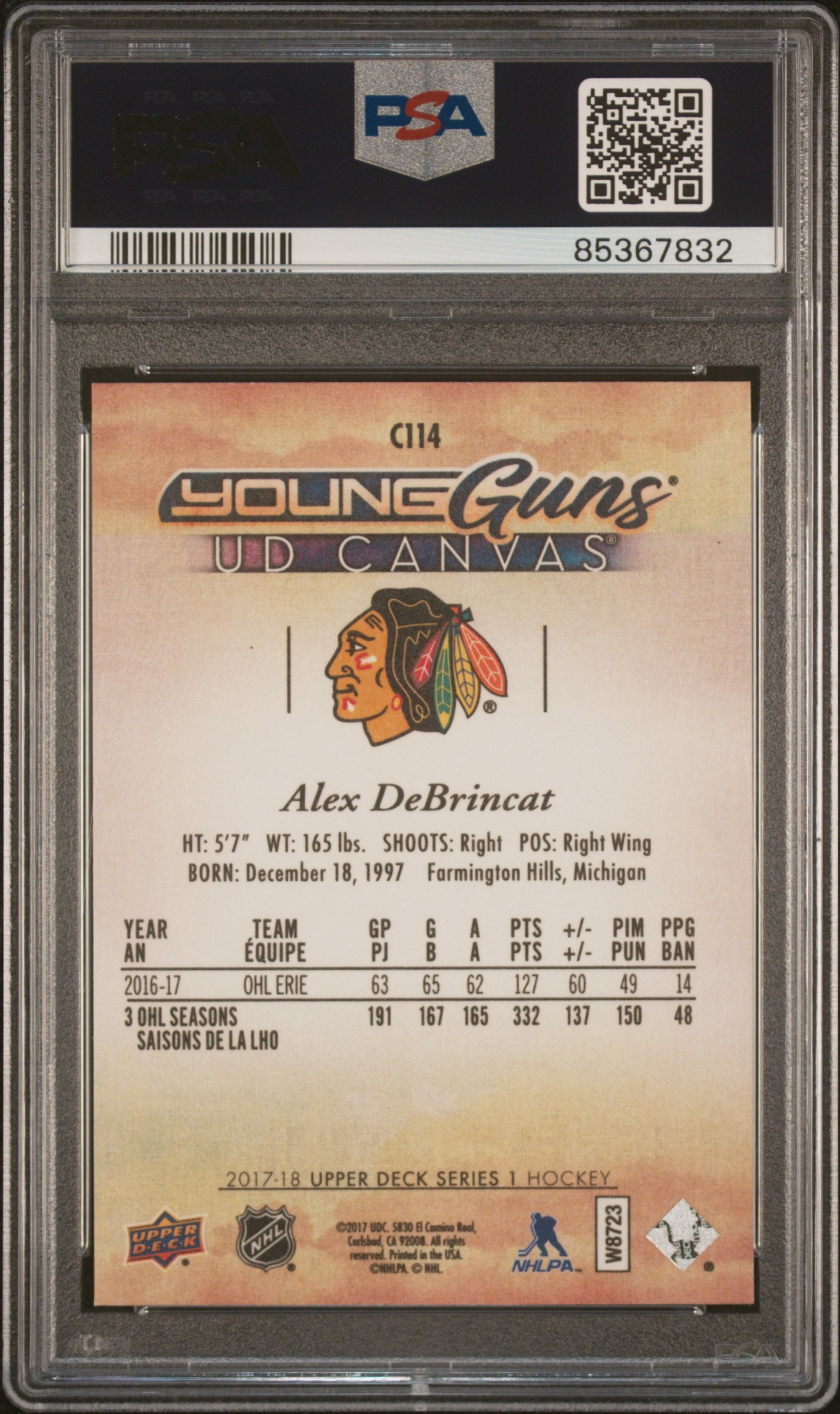 2017 Upper Deck Canvas Alex Debrincat #C114 PSA 10