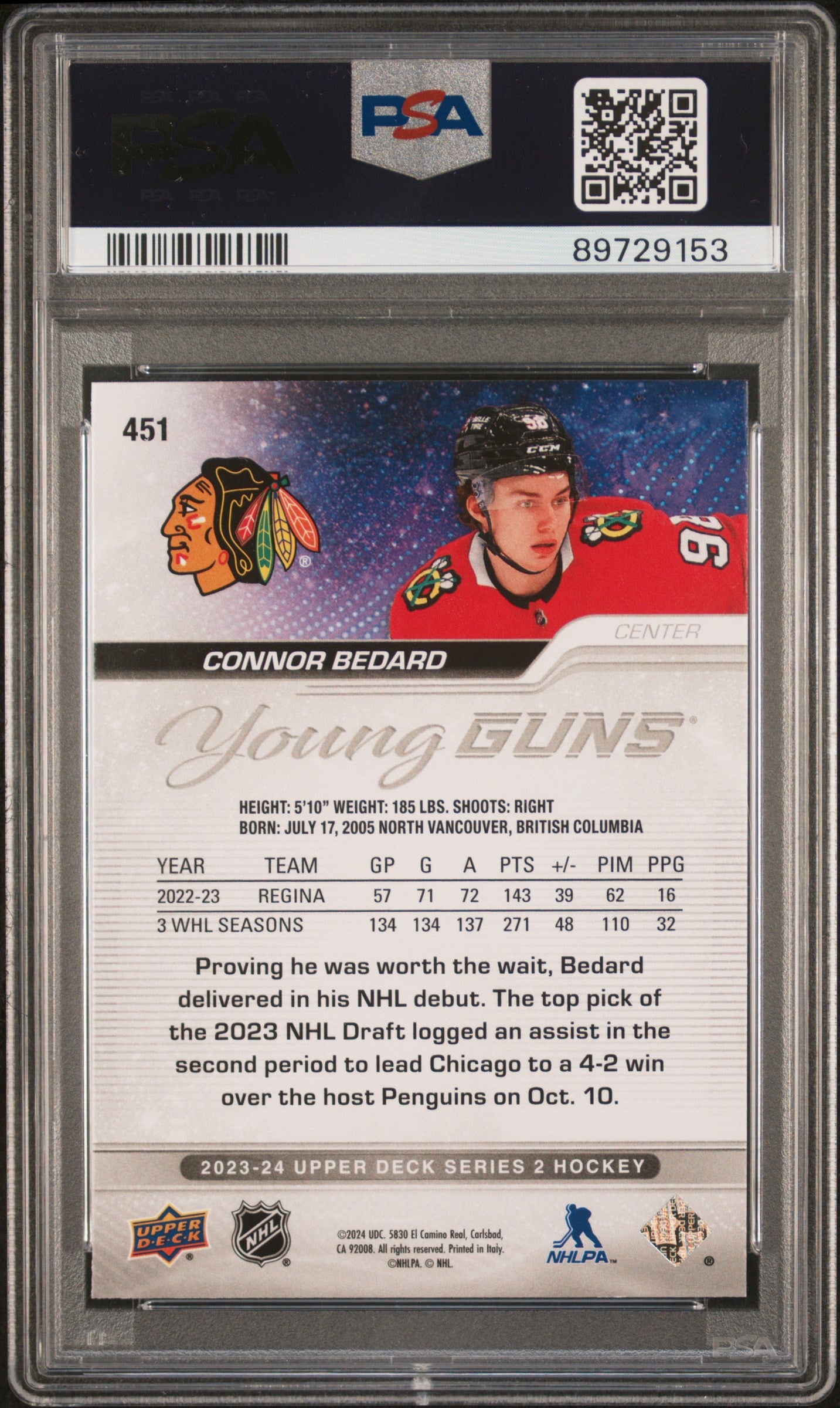2023 Upper Deck Connor Bedard #451 PSA 10