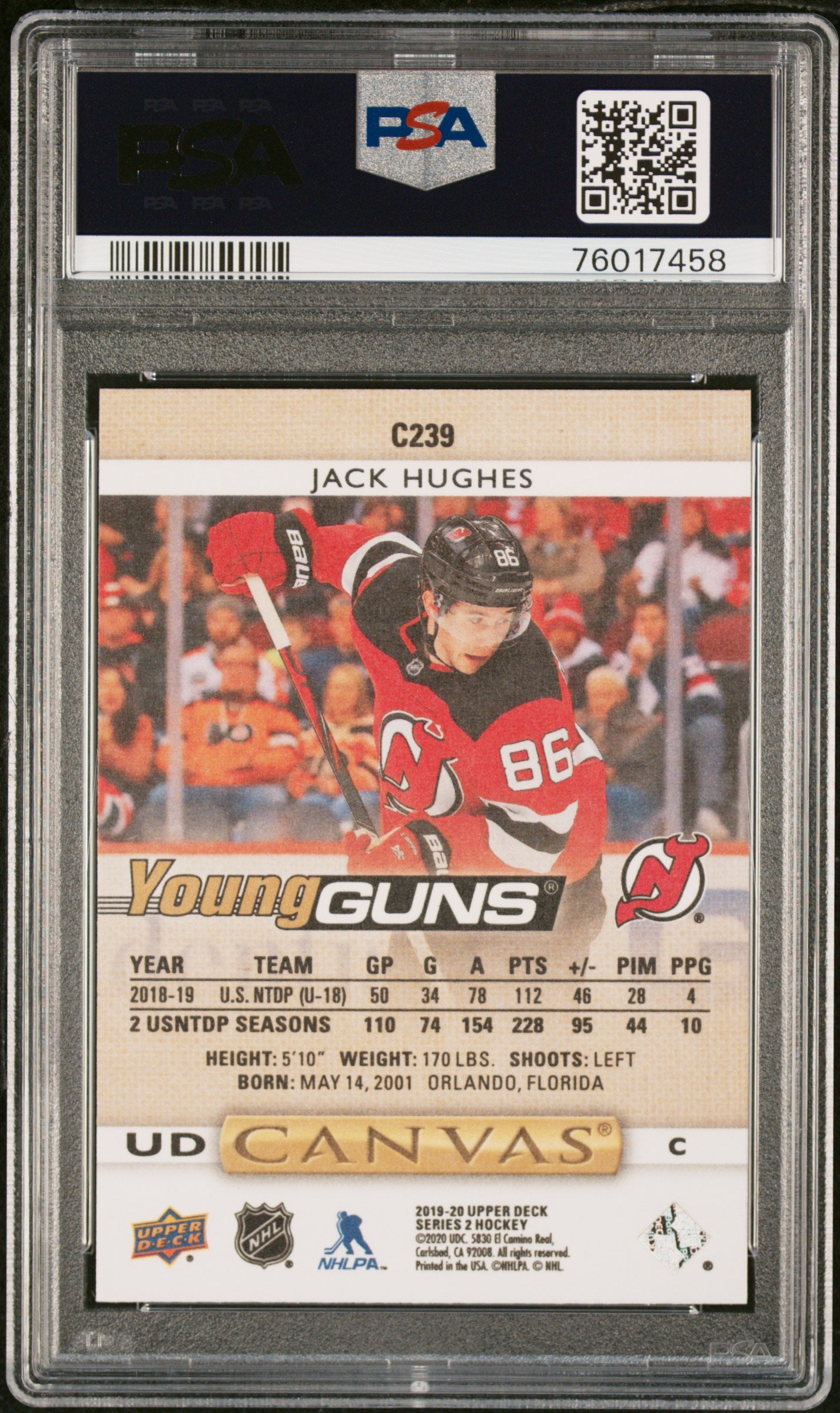 2019 Upper Deck Canvas Jack Hughes #C239 PSA 10