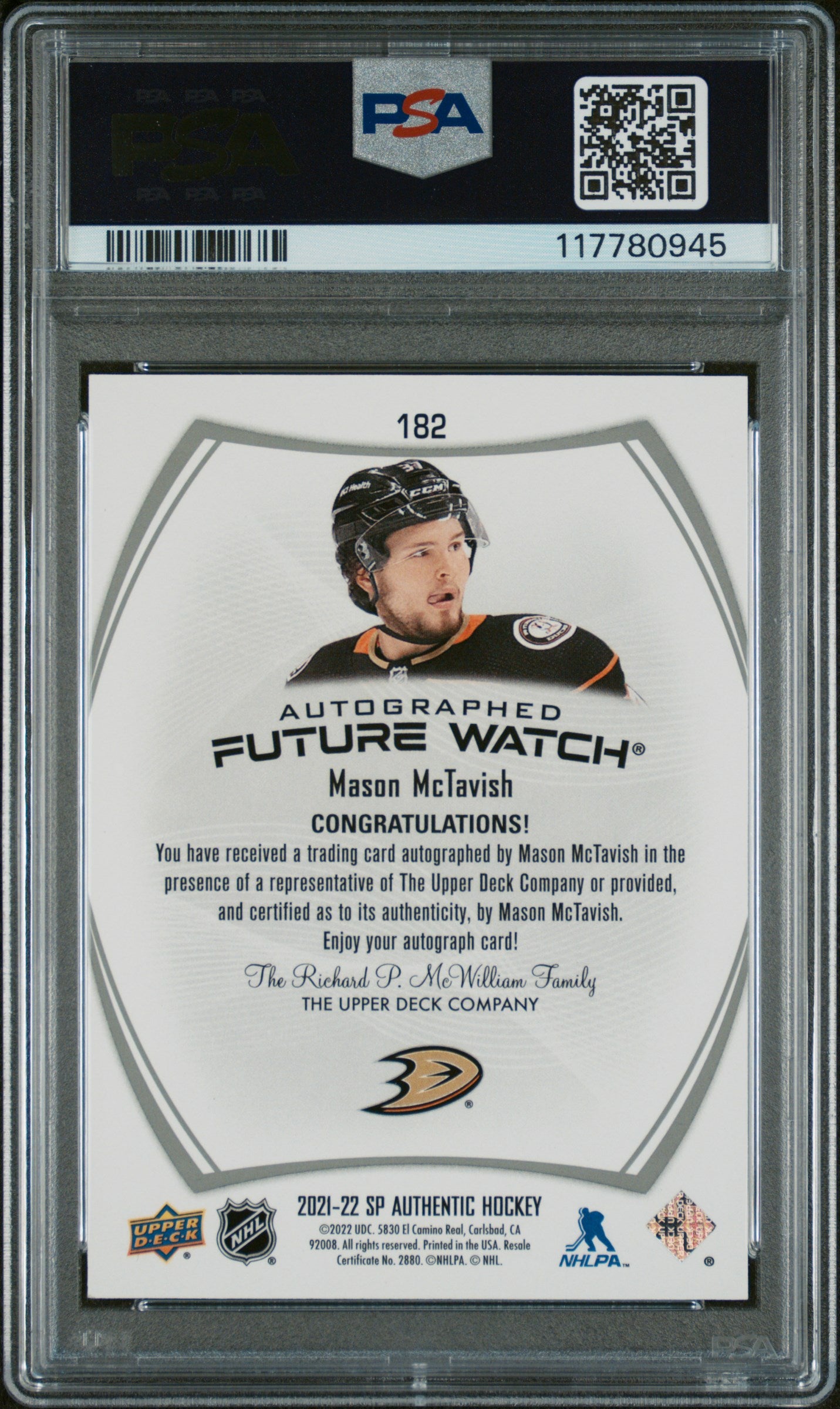 2021 SP Authentic Mason Mctavish #182 Autograph PSA 9