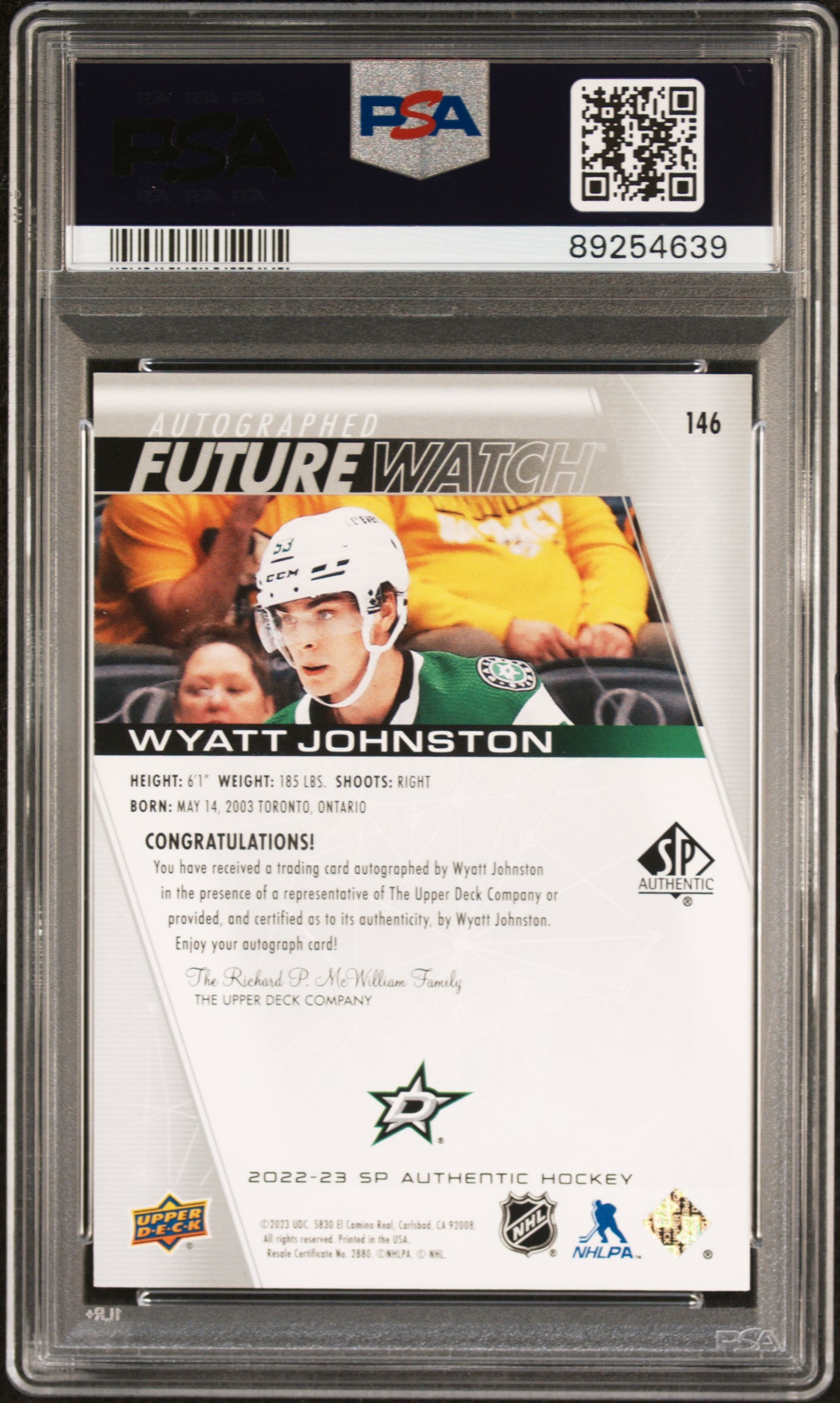 2022 SP Authentic Wyatt Johnston #146 PSA 9