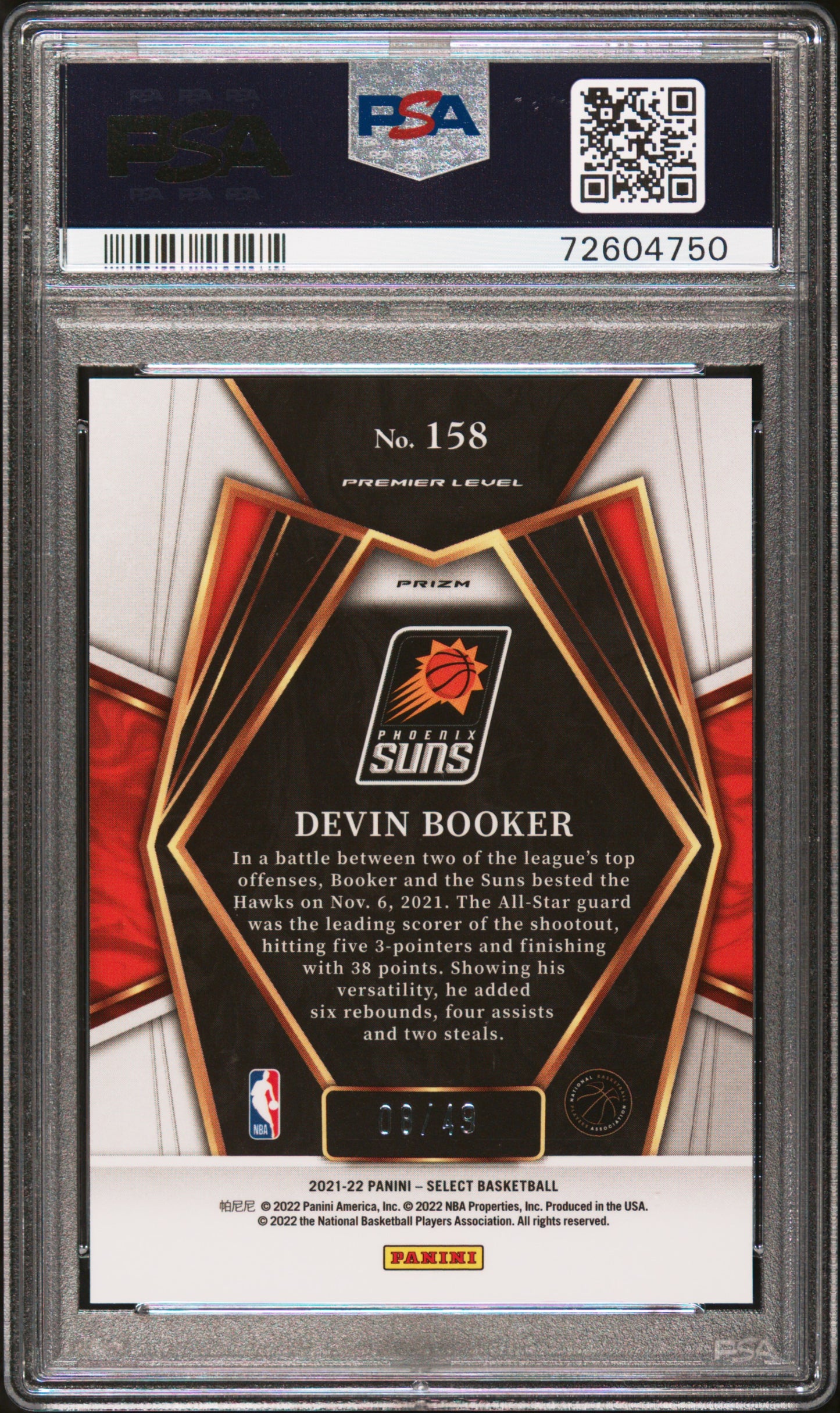 2021 Panini Select Devin Booker #158 Red Disco Prizm PSA 10