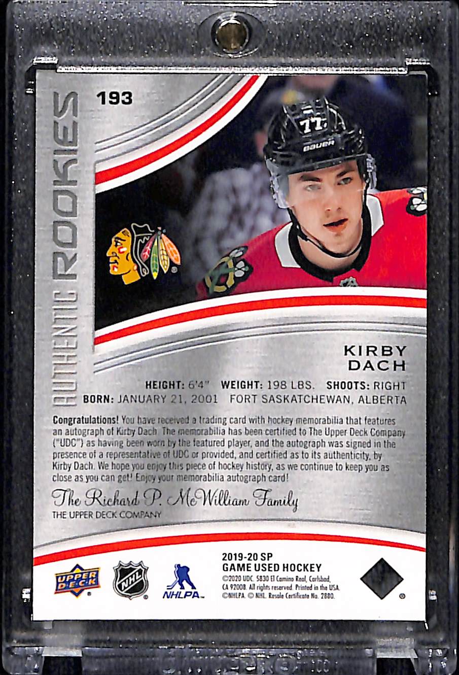 2019 Upper Deck SP Game Used Kirby Dach #193 Patch