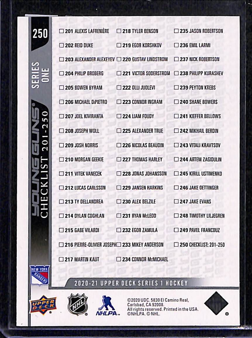 2020-21 Upper Deck Series 1 Alexis Lafreniere / Vitali Kravtsov YG, CL #250