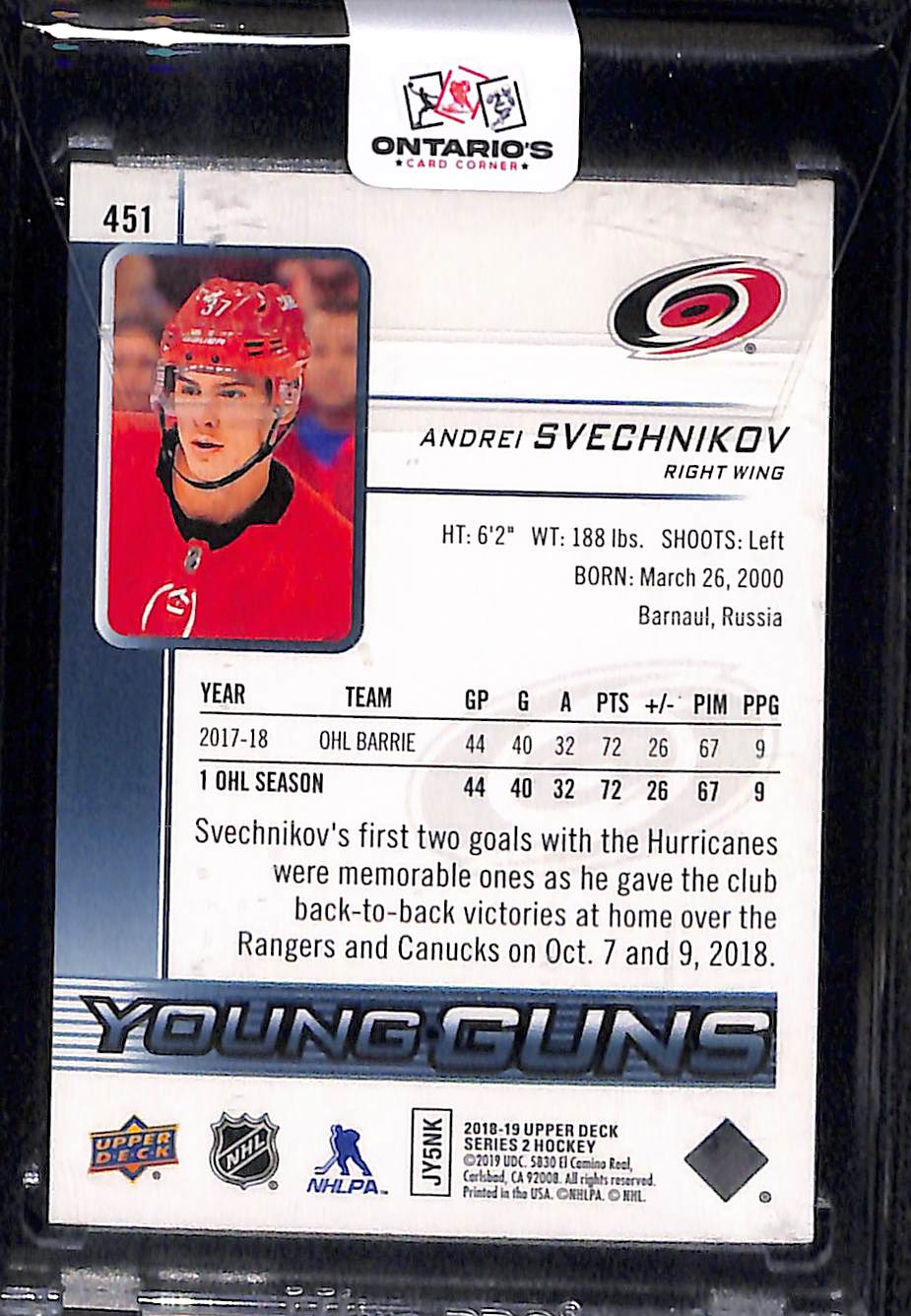 2019 2018-19 Upper Deck Young Guns Andrei Svechnikov #451