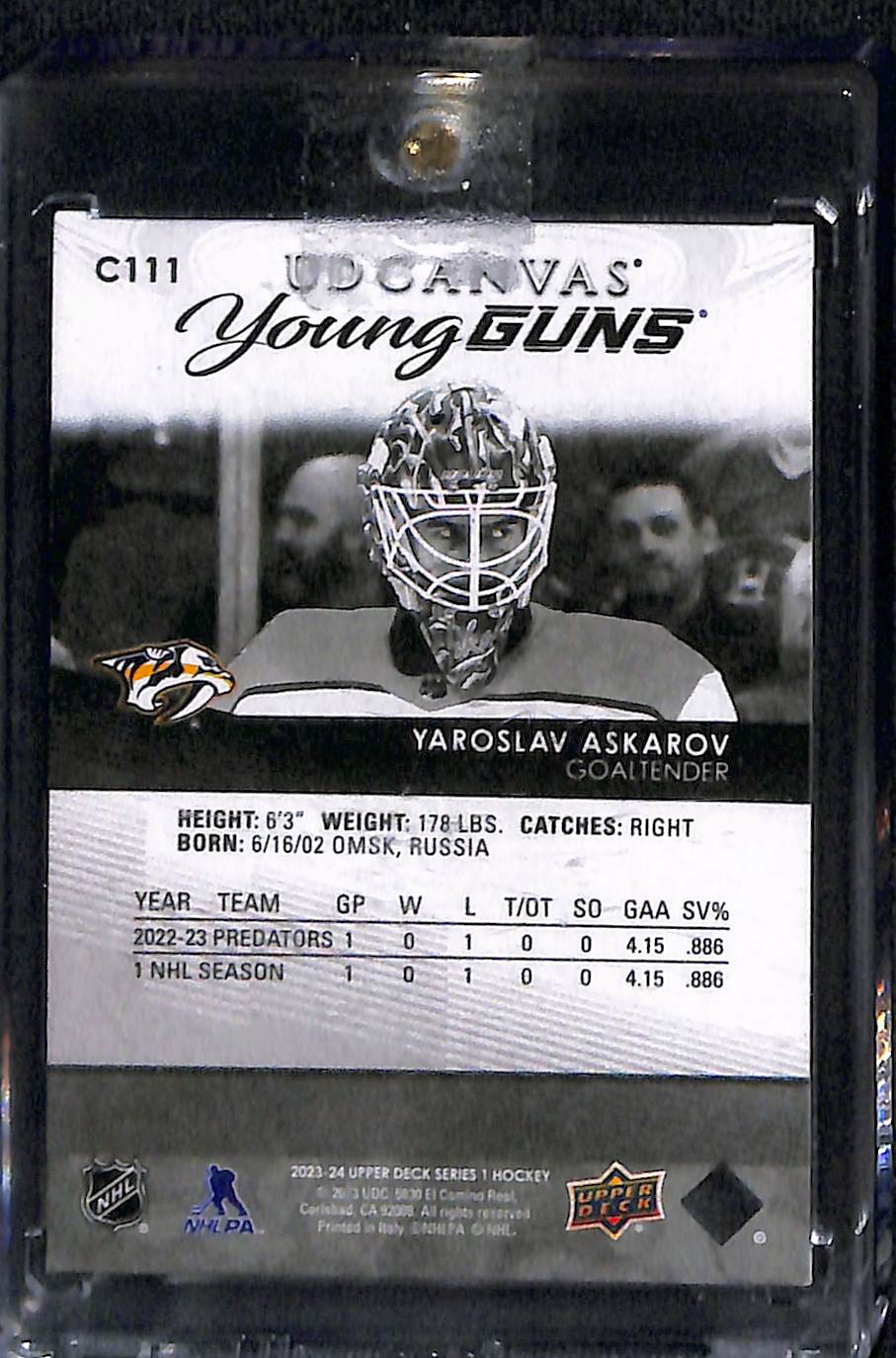 2023-24 Upper Deck UD Canvas Young Guns Yaroslav Askarov #C111 Black & White Young Guns