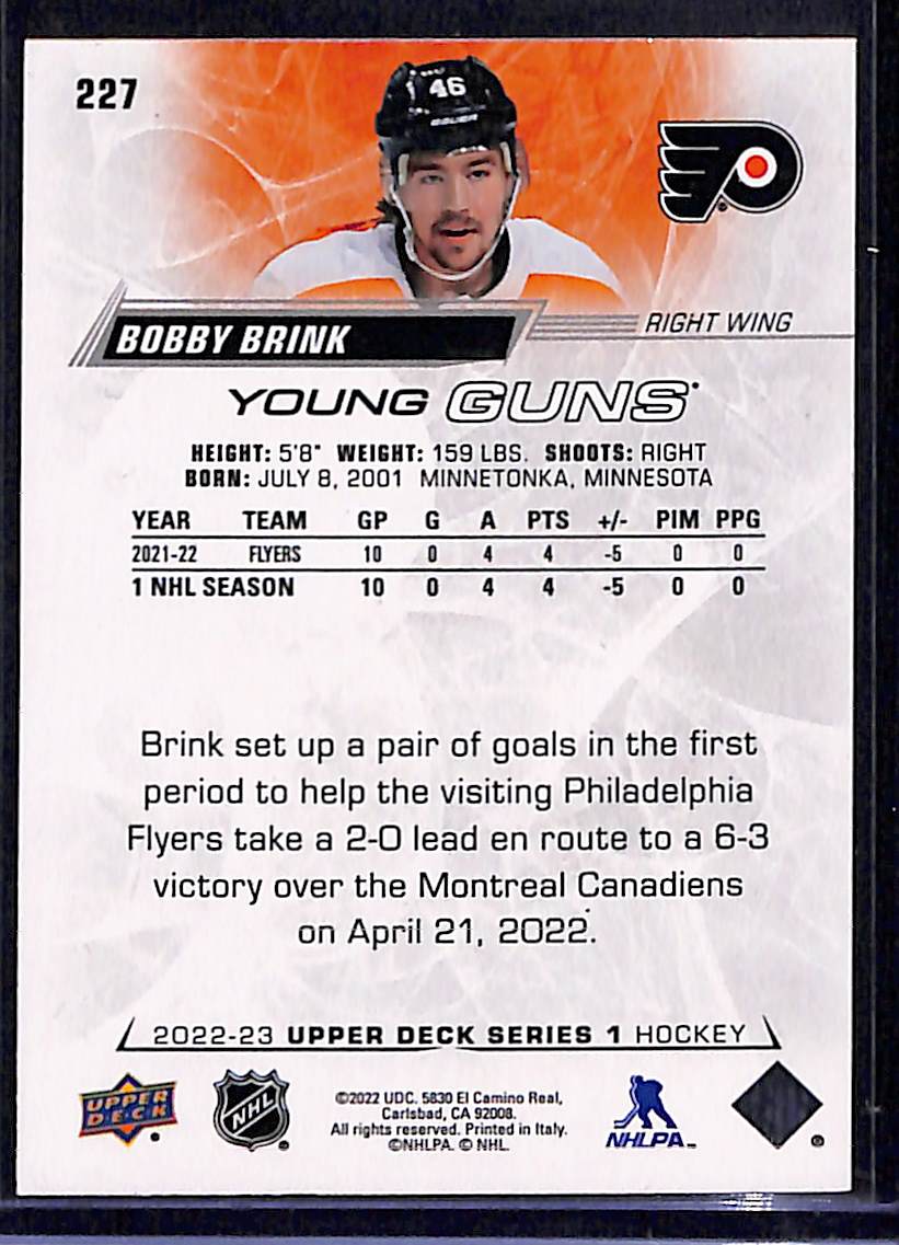 2022-23 Upper Deck Series 1 Bobby Brink #227