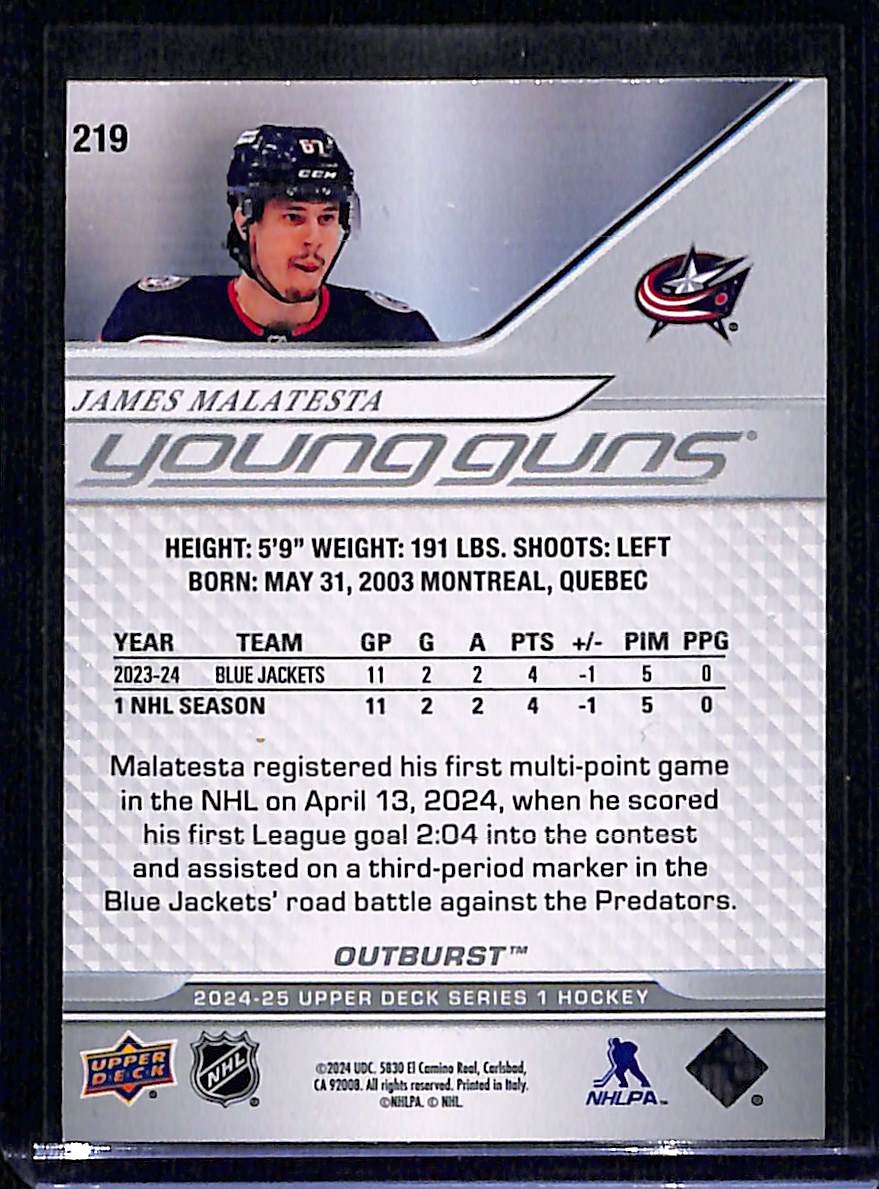 2024-25 Upper Deck Series 1 James Malatesta #219 (Miss-cut Error)