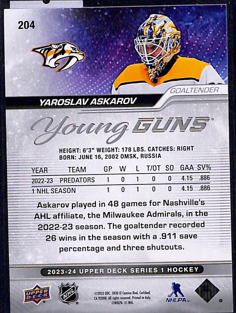 2023-24 Upper Deck Series 1 Yaroslav Askarov #204
