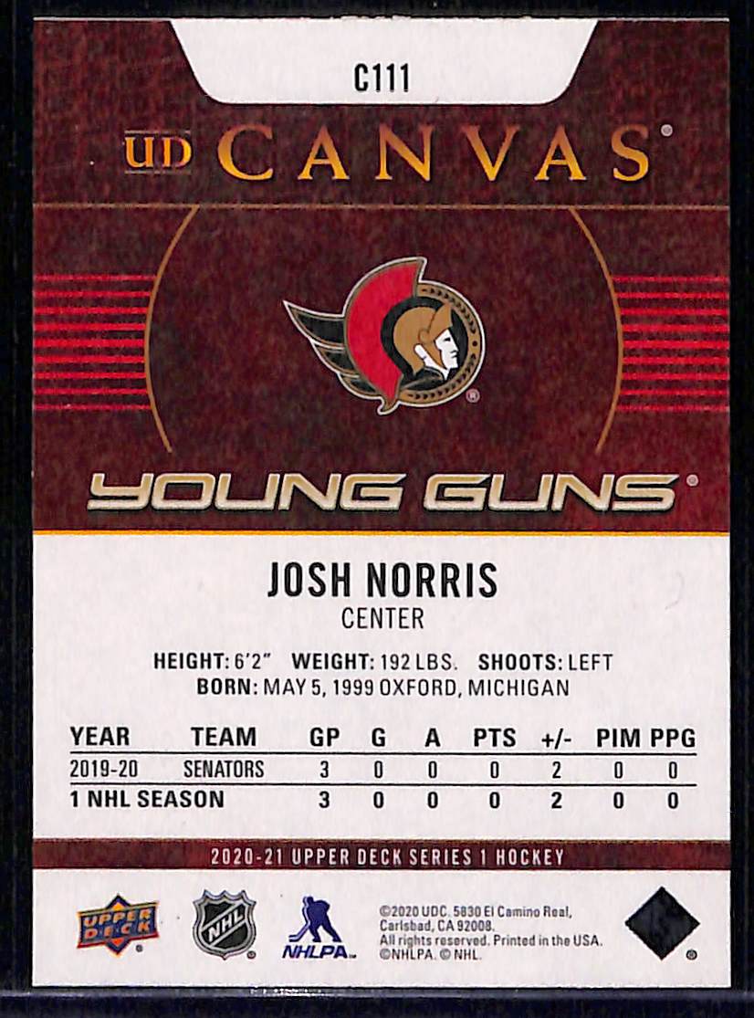 2020-21 Upper Deck Series 1 Josh Norris #C111