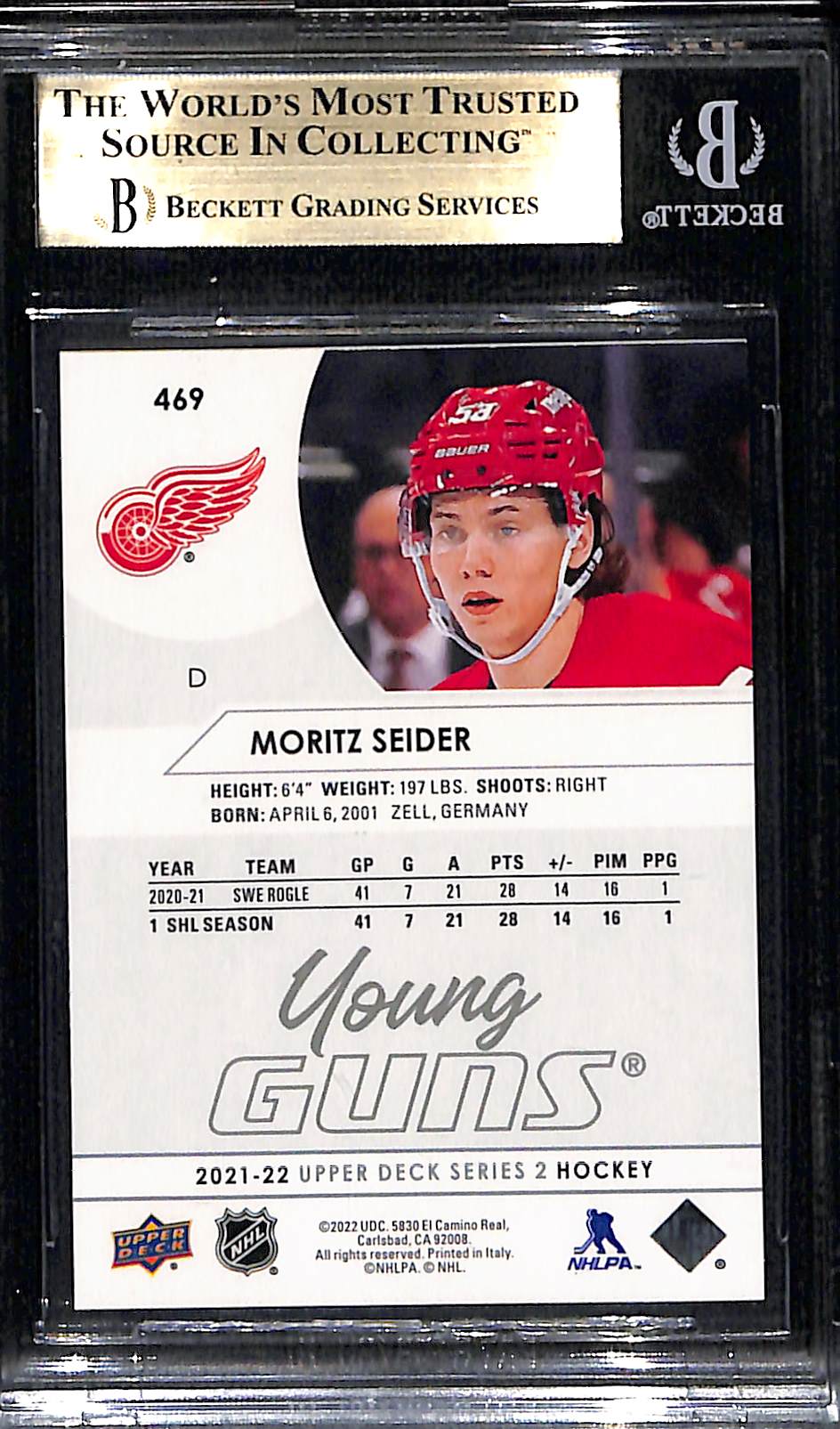 2021-22 Upper Deck Moritz Seider YG RC #469 BGS 9.5