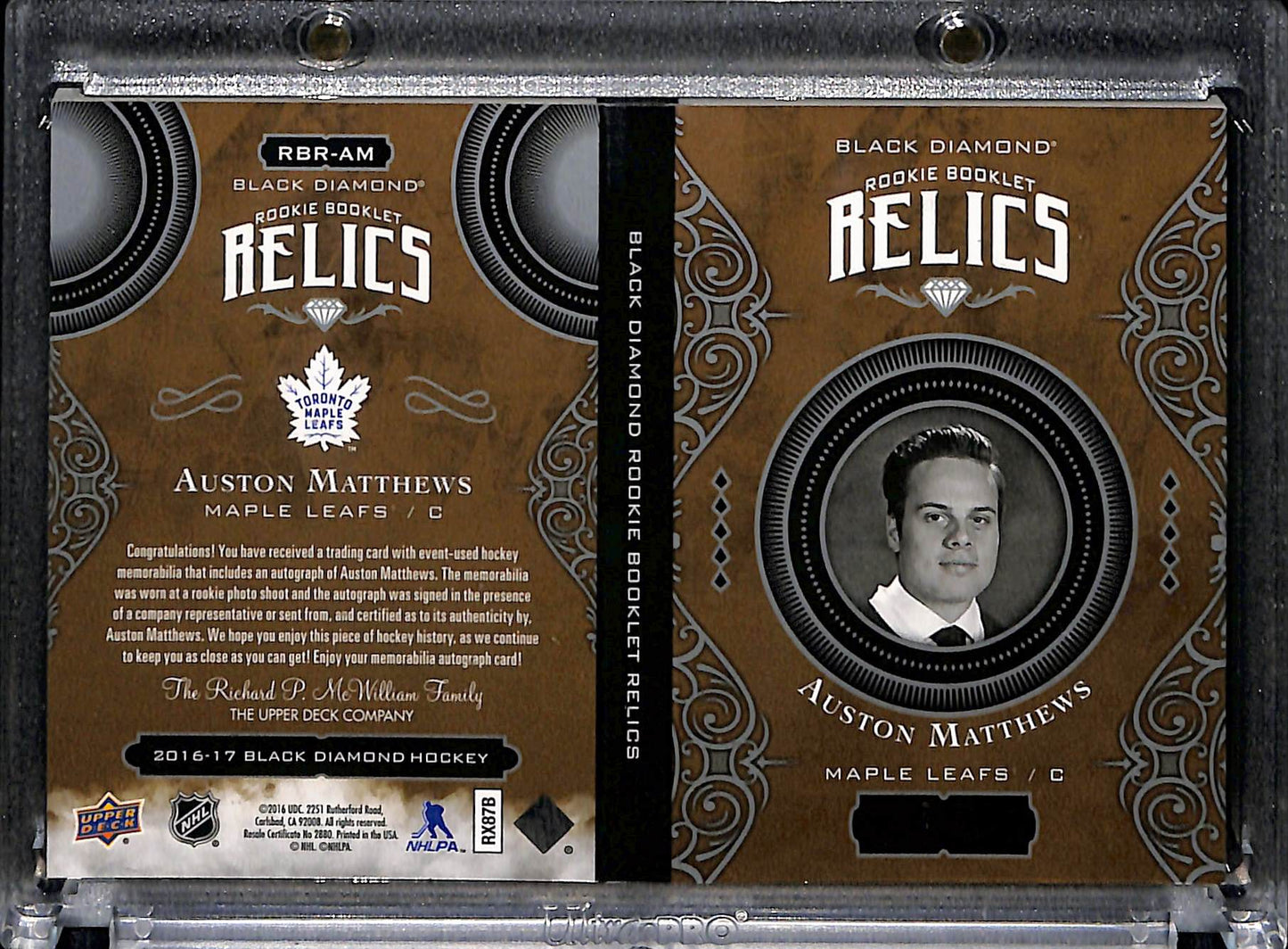 2016-17 Upper Deck Black Diamond Auston Matthews #RBR-AM Rookie Booklet Relic /5