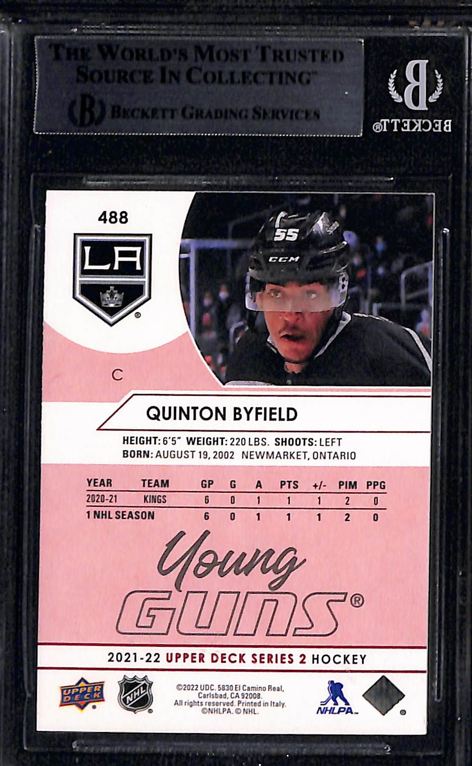 2021 Upper Deck Exclusives Quinton Byfield #488 BGS 9