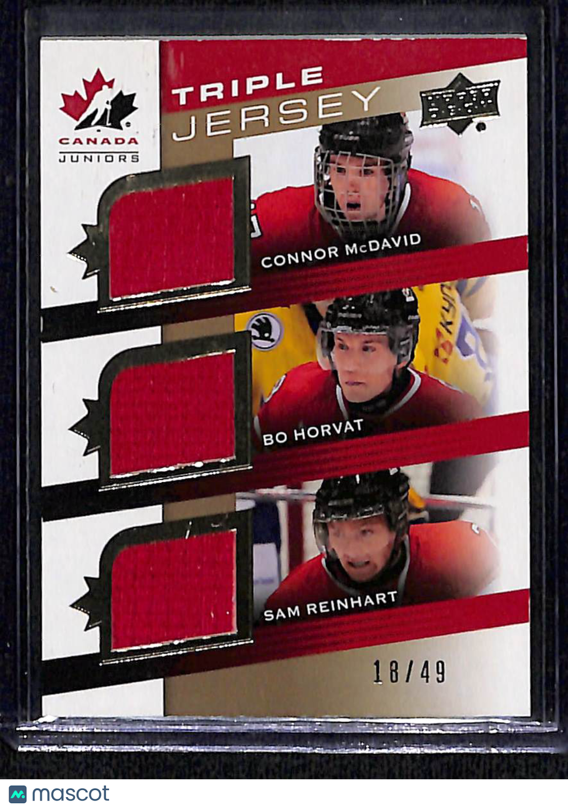 2014 Upper Deck Canada Juniors Sam Reinhart Connor McDavid Bo Horvat #TCT-MHR Triple Jersey Triple Jersey 18/49