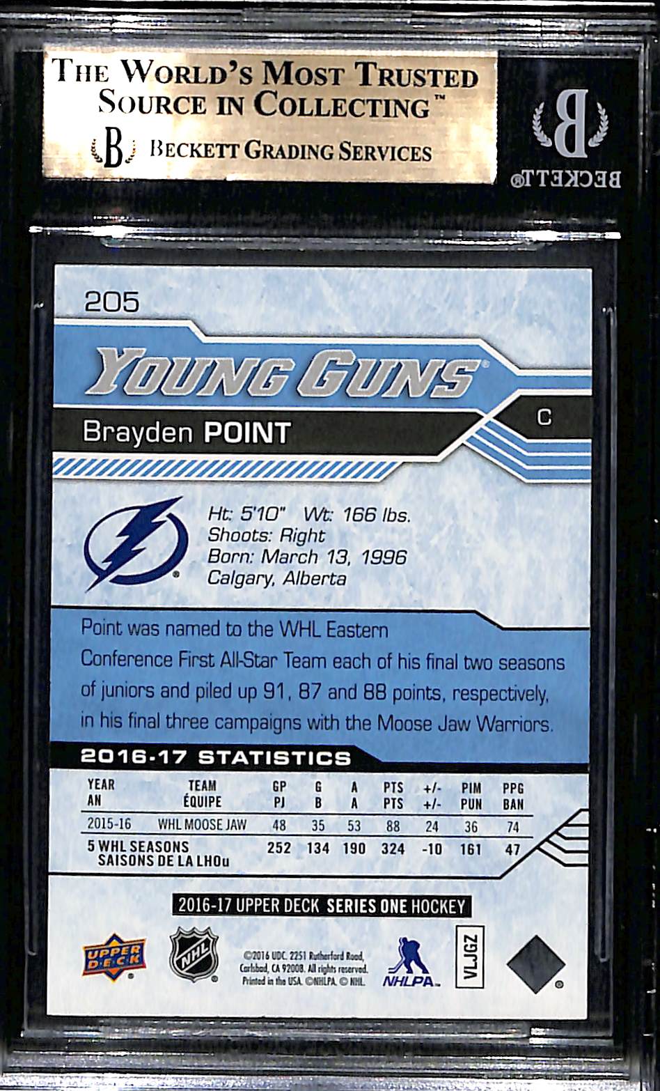 2016 Upper Deck Brayden Point YG RC #205 BGS 9.5
