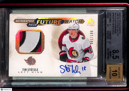 2020 SP Authentic Limited Future Watch Patch Autographs Tim Stutzle #FWAPTS BGS 8.5 Auto 10