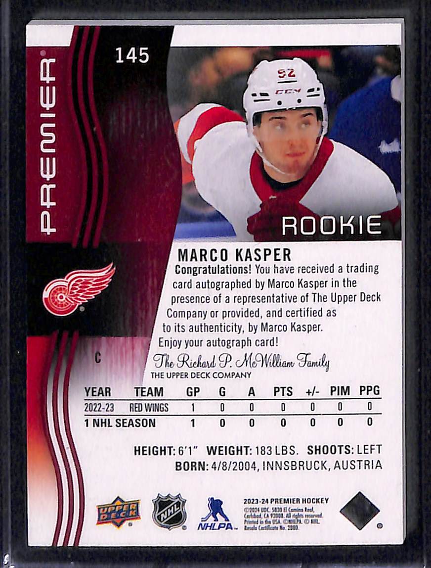2023-24 Upper Deck Premier Marco Kasper #145 Rookie Auto
