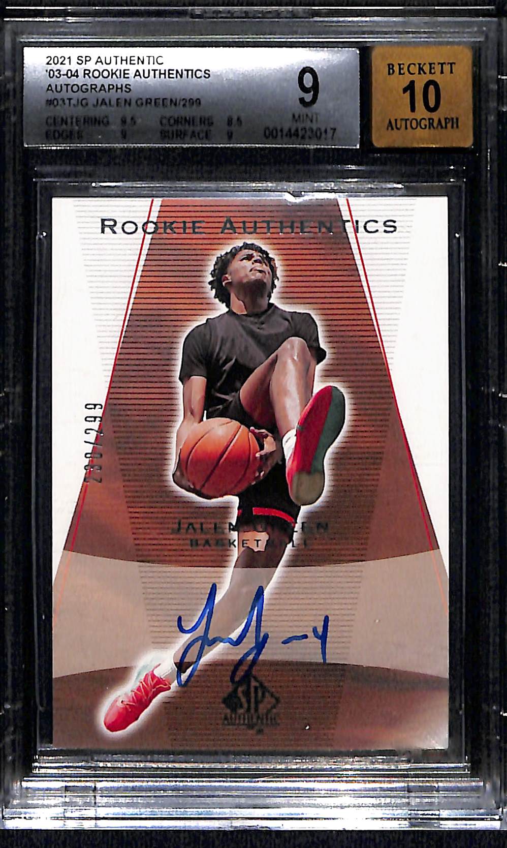 2021 SP Authentic '03-04 Rookie Authentics Autographs Jalen Green #03TJG /299 BGS 9