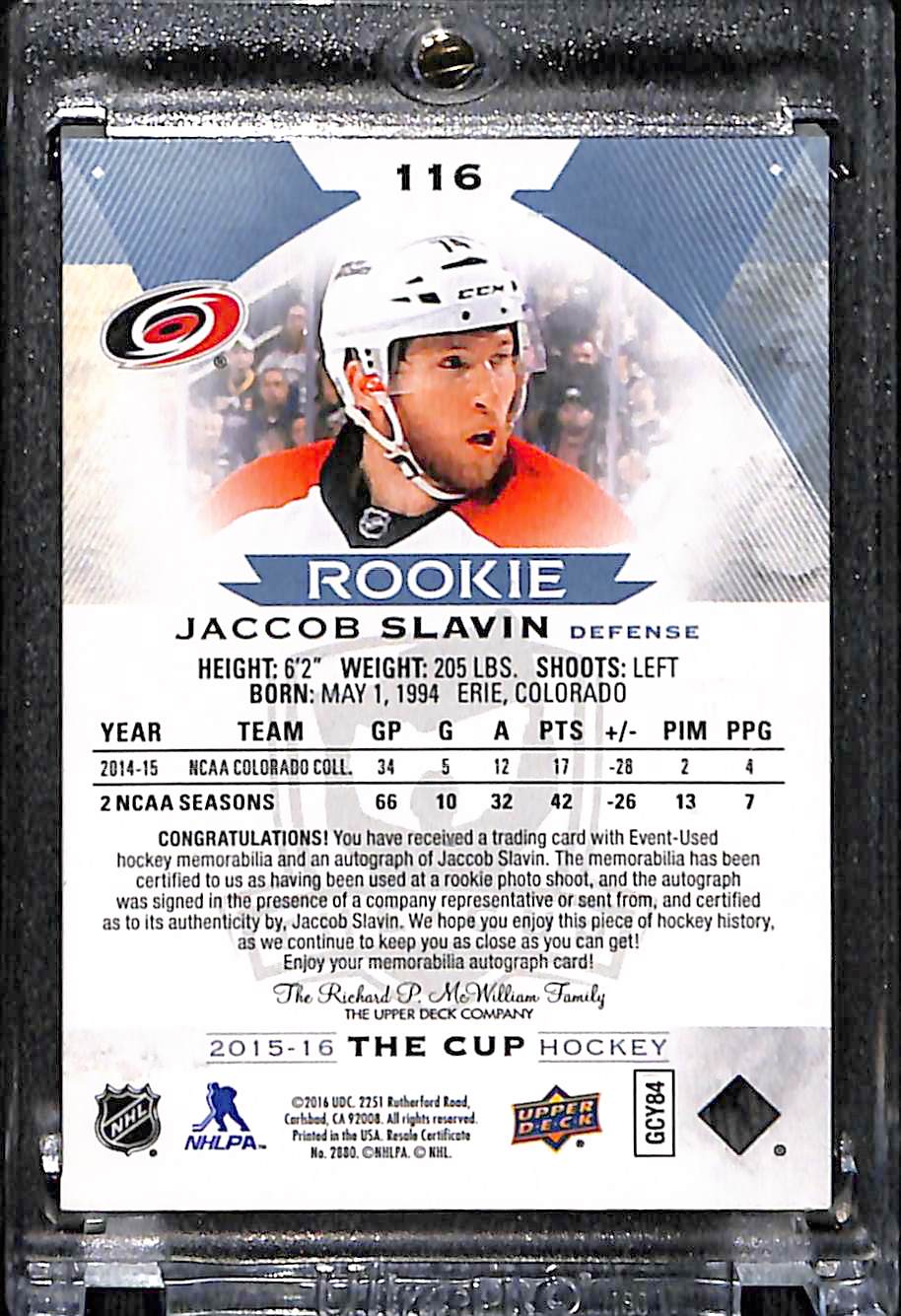 2016 Upper Deck The Cup Jaccob Slavin #116 Patch