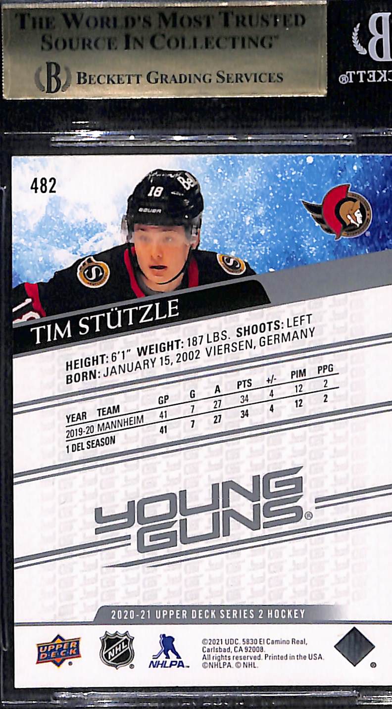 2020-21 Upper Deck Tim Stutzle YG RC #482 BGS 9.5