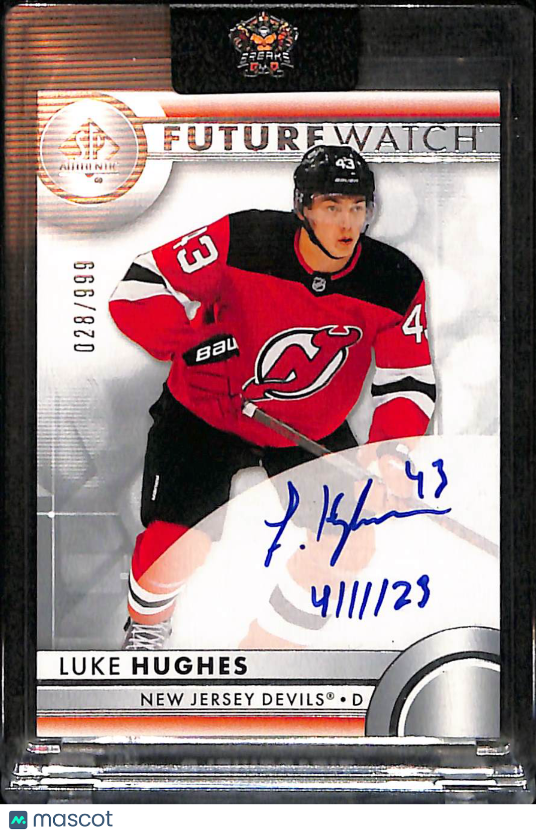 2023 SP Authentic Luke Hughes #101 Future Watch Auto Inscribed 28/999