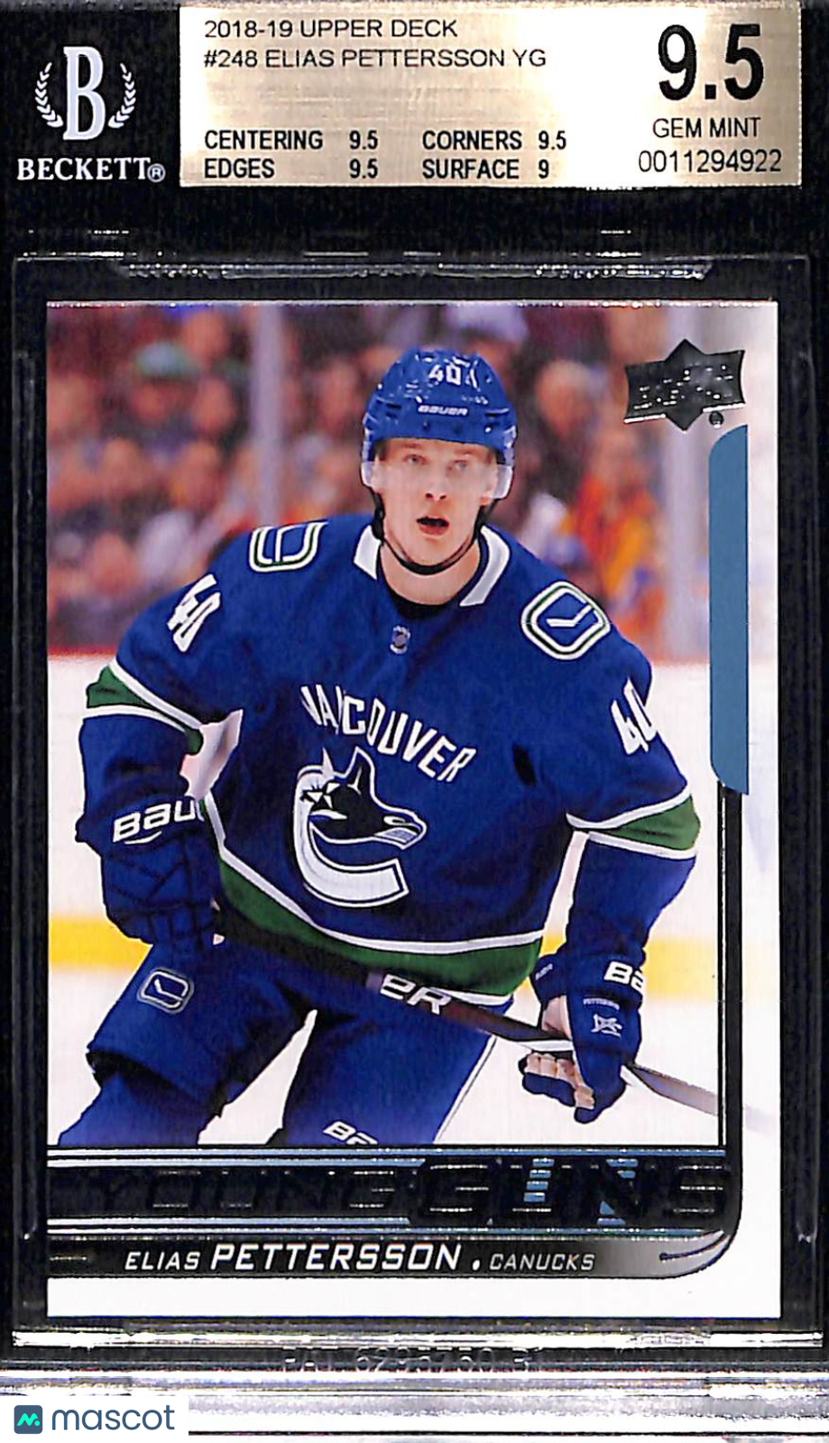2018-19 Upper Deck Elias Pettersson YG RC #248 BGS 9.5