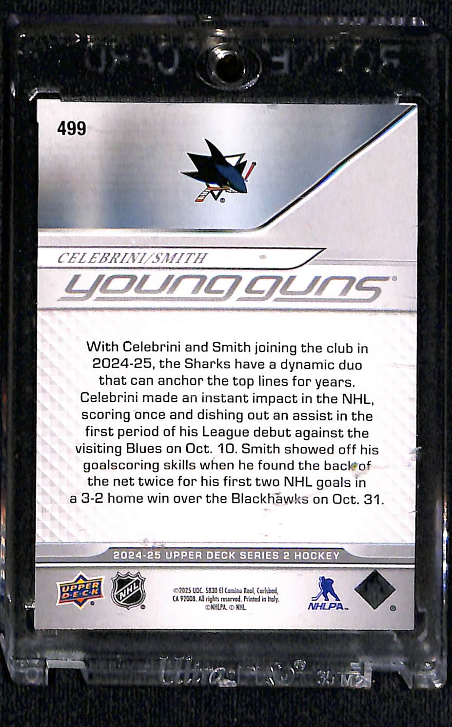 2024-25 Upper Deck Young Guns Macklin Celebrini Will Smith #499