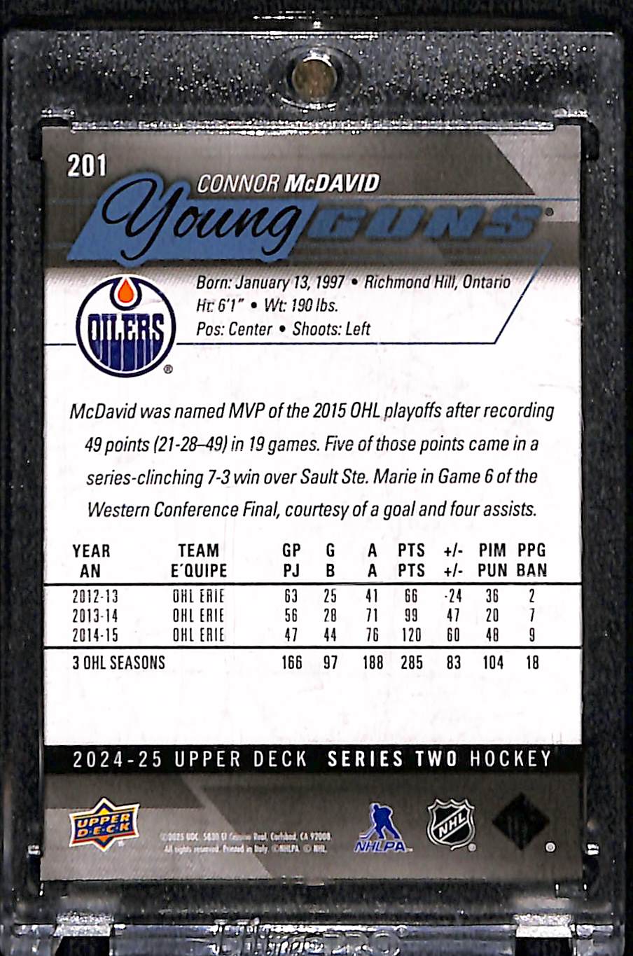 2024-25 Upper Deck Series Two Hockey Connor McDavid #201 Young Guns Renewed