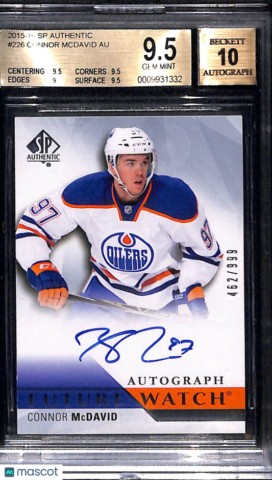 2015-16 SP Authentic Connor McDavid RC #226 BGS 9.5 Auto 10