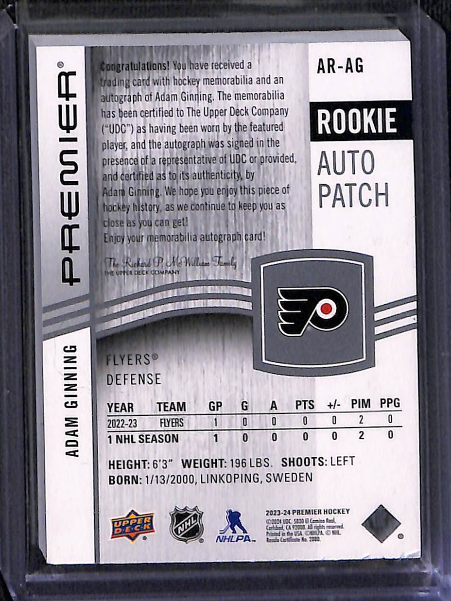 2023-24 Upper Deck Premier Adam Ginning #AR-AG RPA Autograph 155/249 Patch