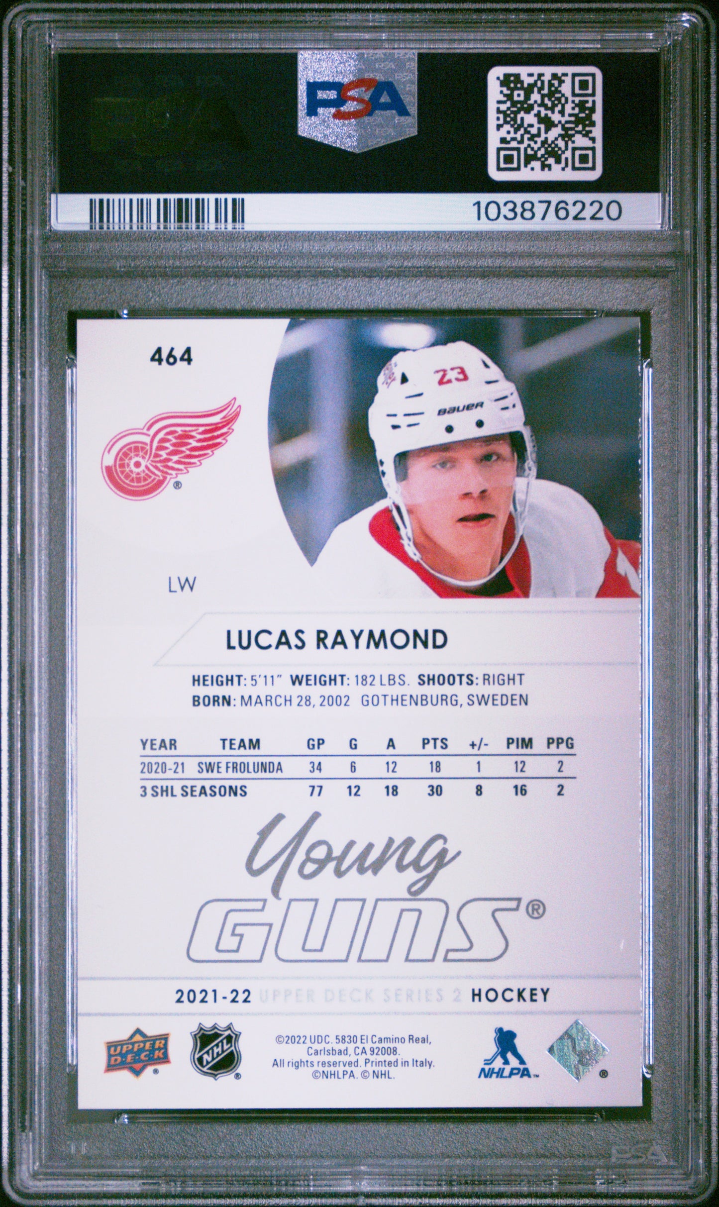 2021-2022 Upper Deck Lucas Raymond #464 PSA 9