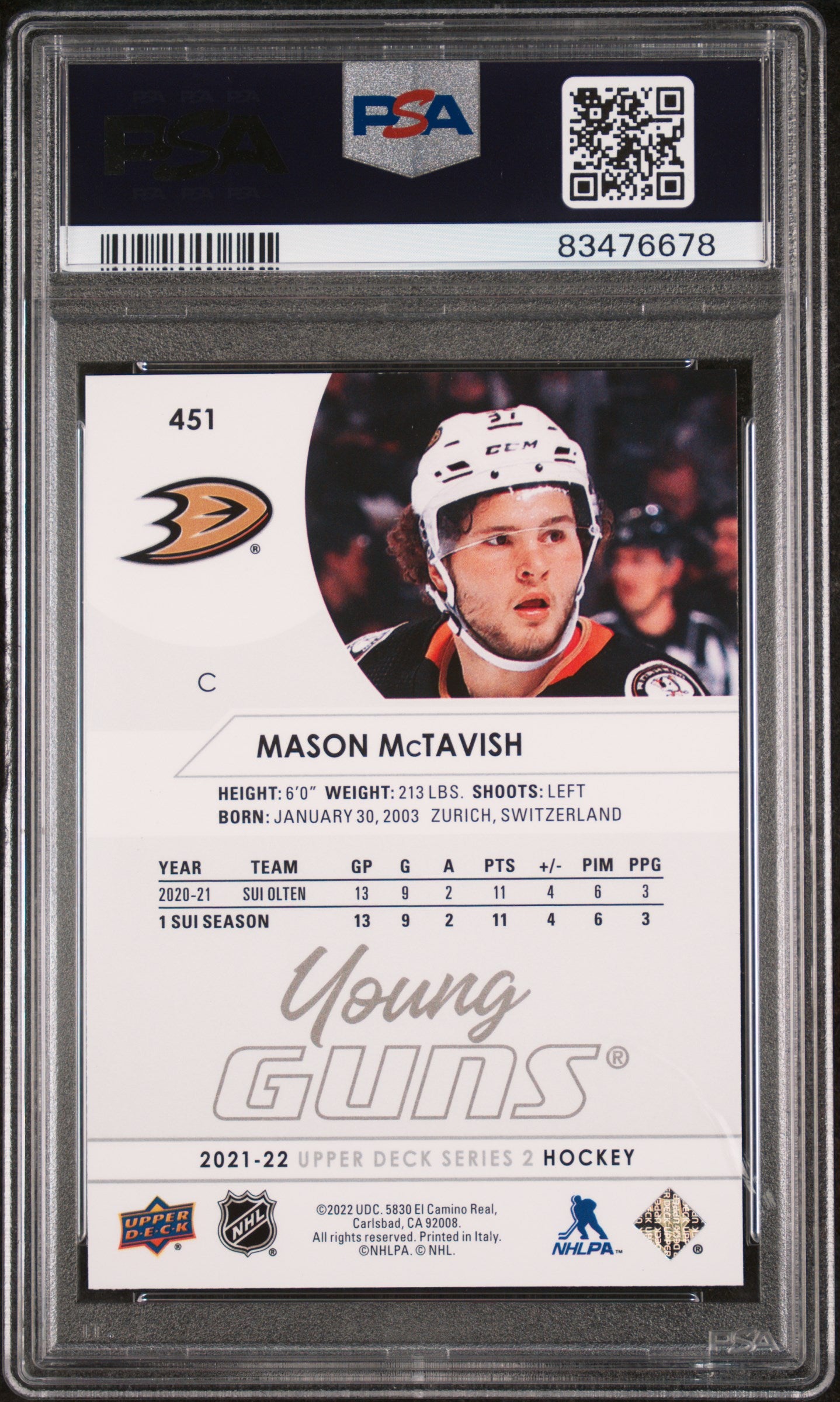 2021-2022 Upper Deck Mason Mctavish #451 PSA 10