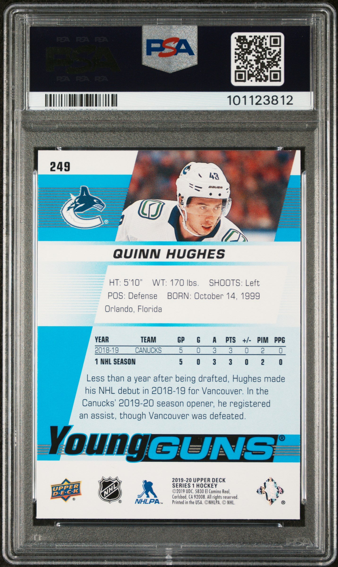 2019 Upper Deck Quinn Hughes #249 PSA 10