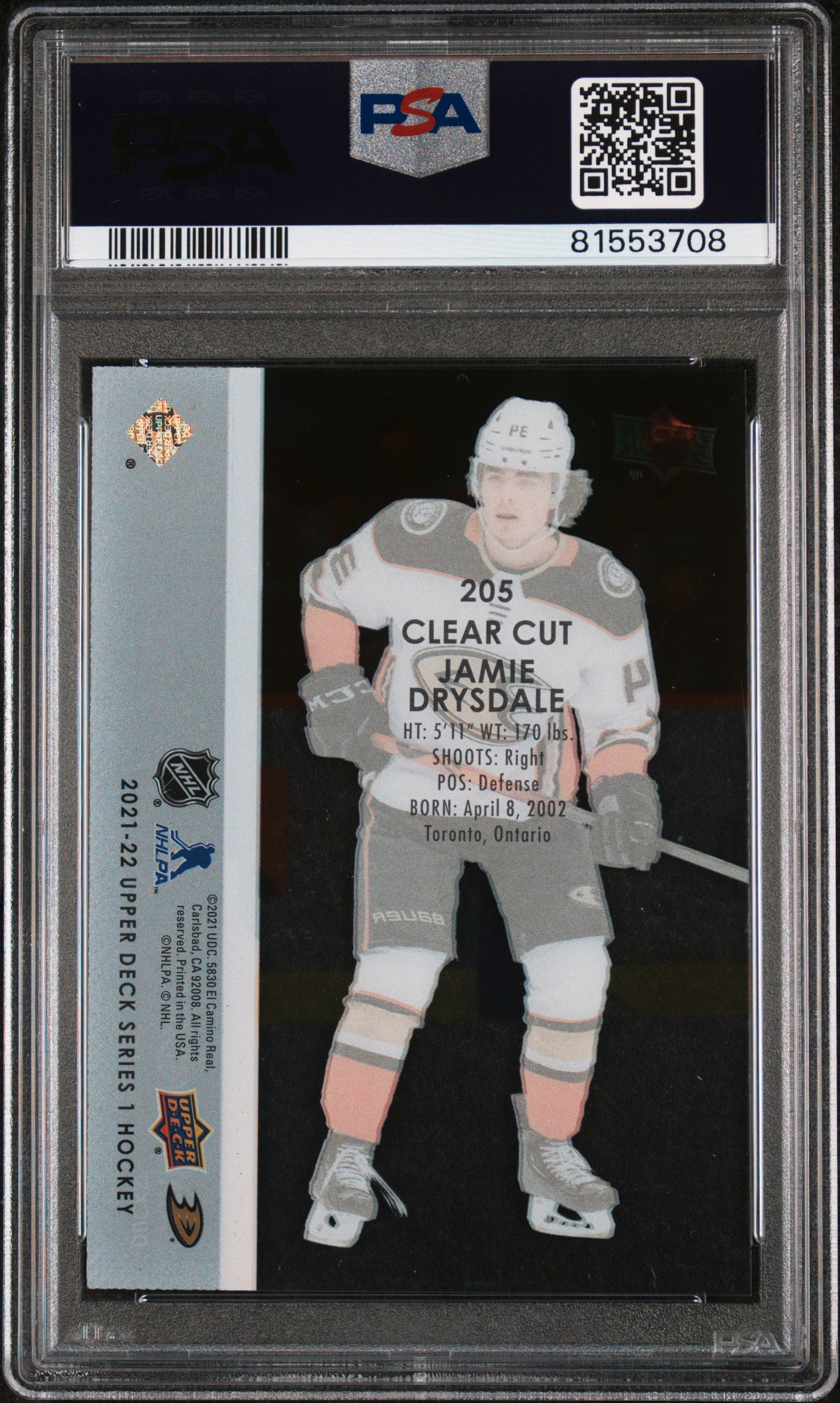 2021-2022 Upper Deck Jamie Drysdale #205 Clear Cut PSA 9