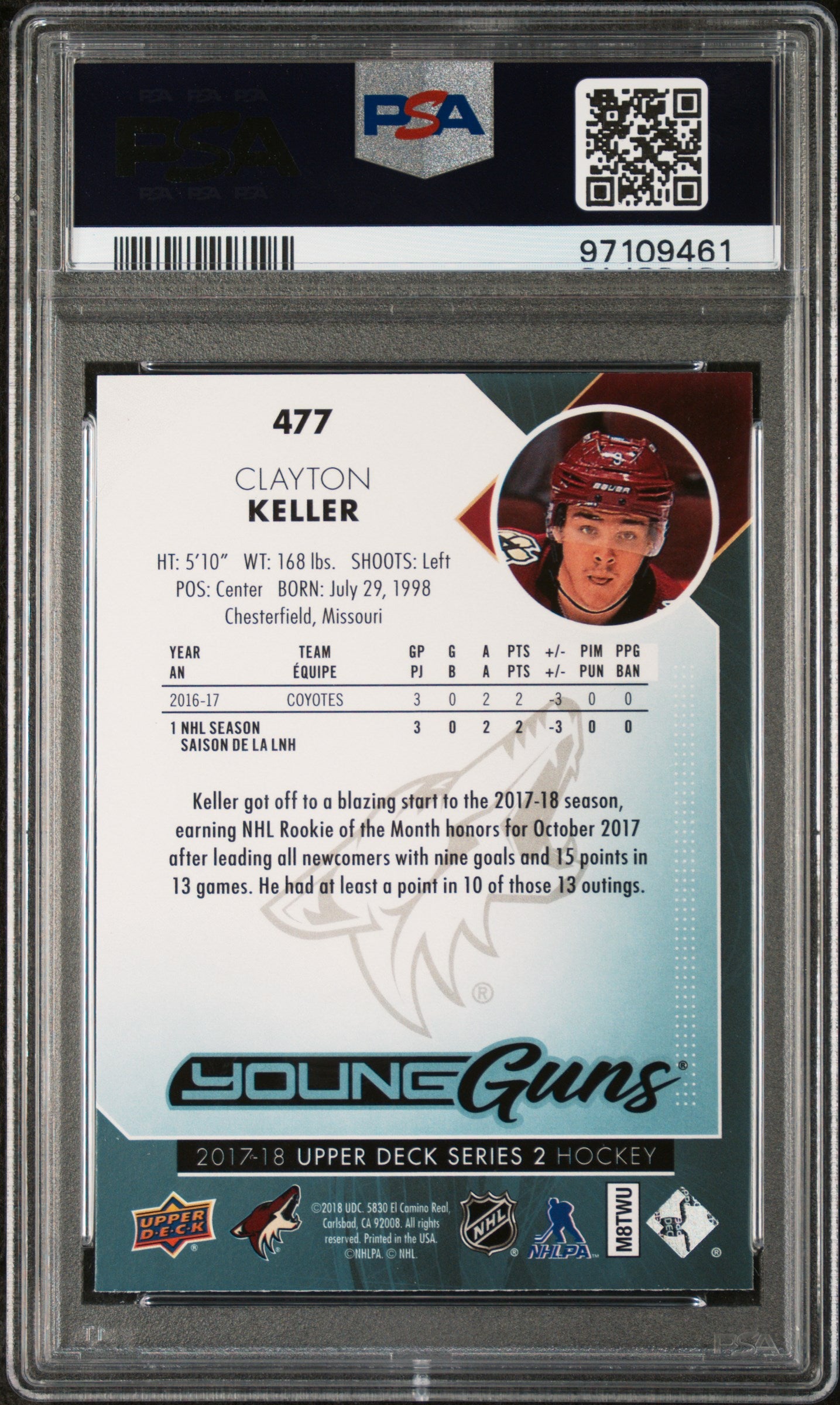 2017 Upper Deck Clayton Keller #477 PSA 10