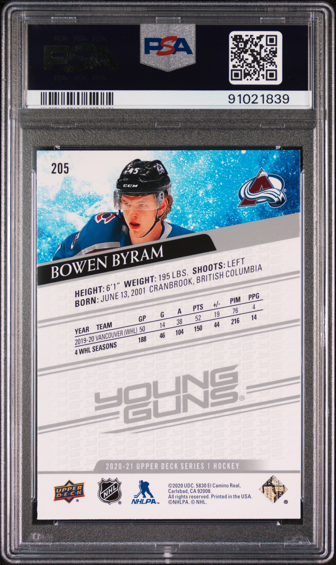 2020 Upper Deck Bowen Byram #205 PSA 10