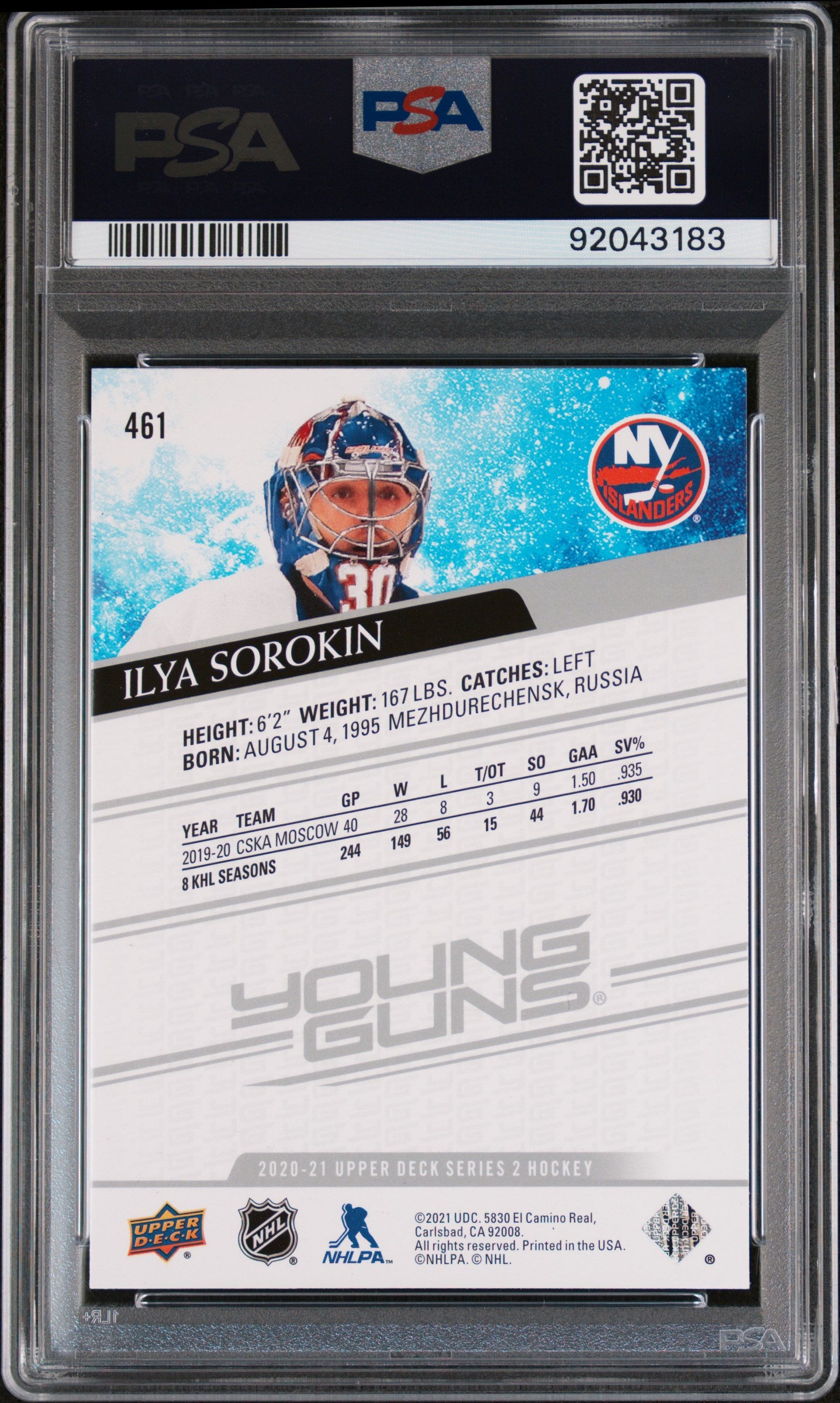 2020 Upper Deck Ilya Sorokin #461 PSA 10
