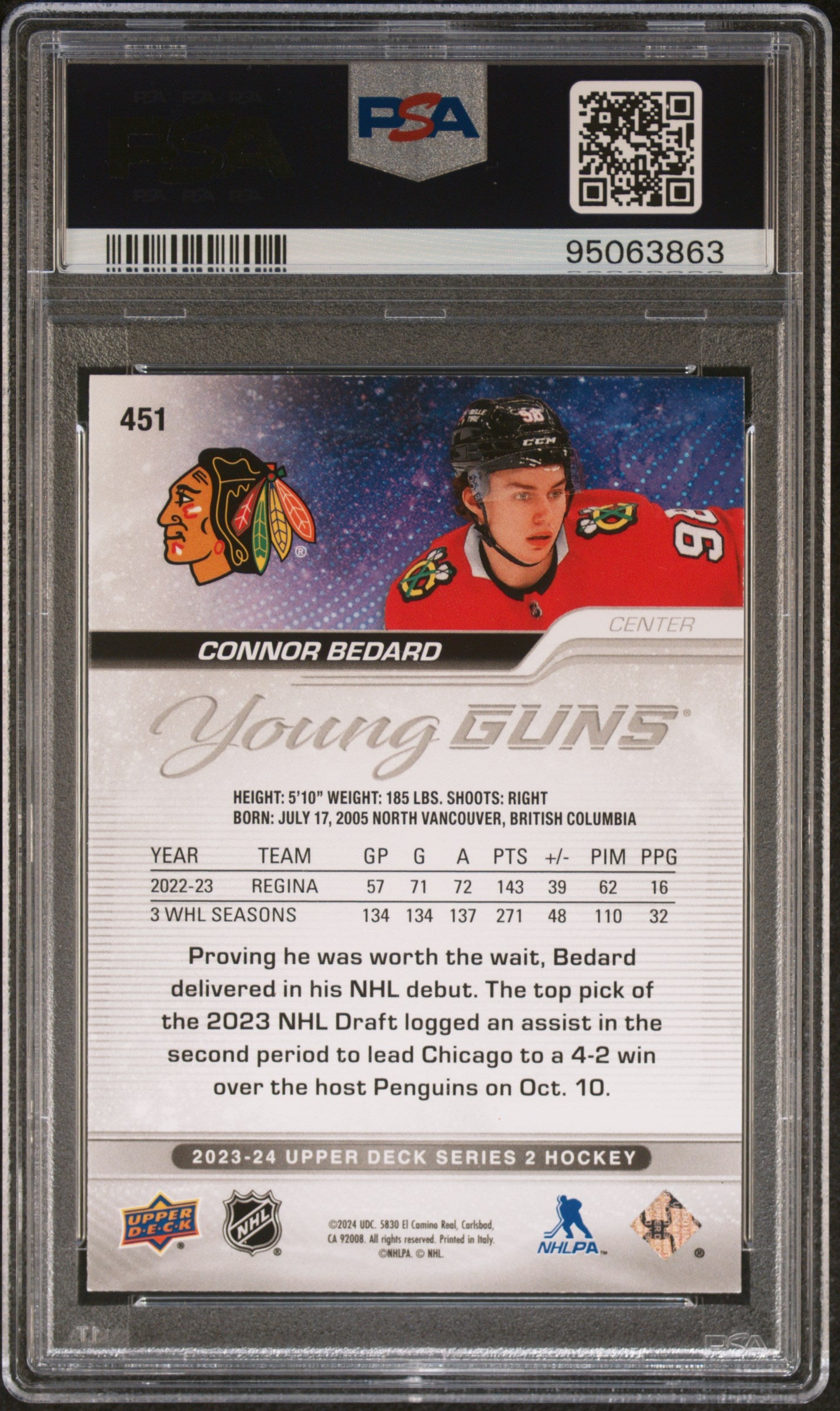 2023 Upper Deck Connor Bedard #451 Outburst PSA 9