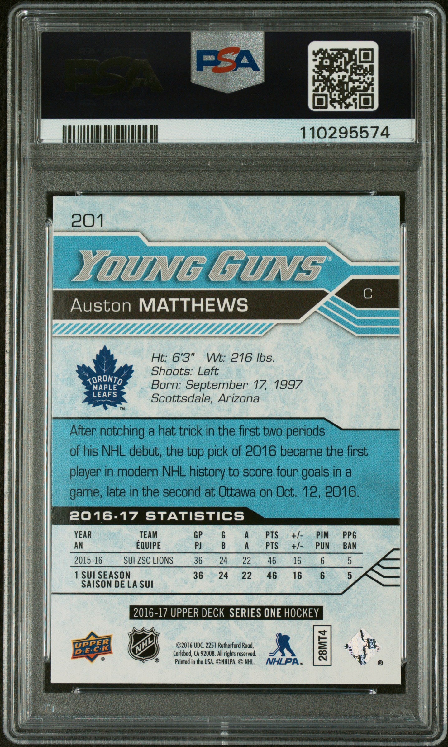 2016 Upper Deck Auston Matthews #201 PSA 10