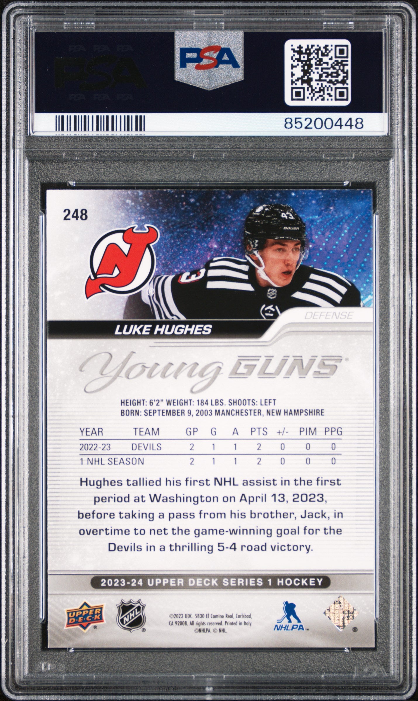 2023 Upper Deck Luke Hughes #248 Outburst Red PSA 9