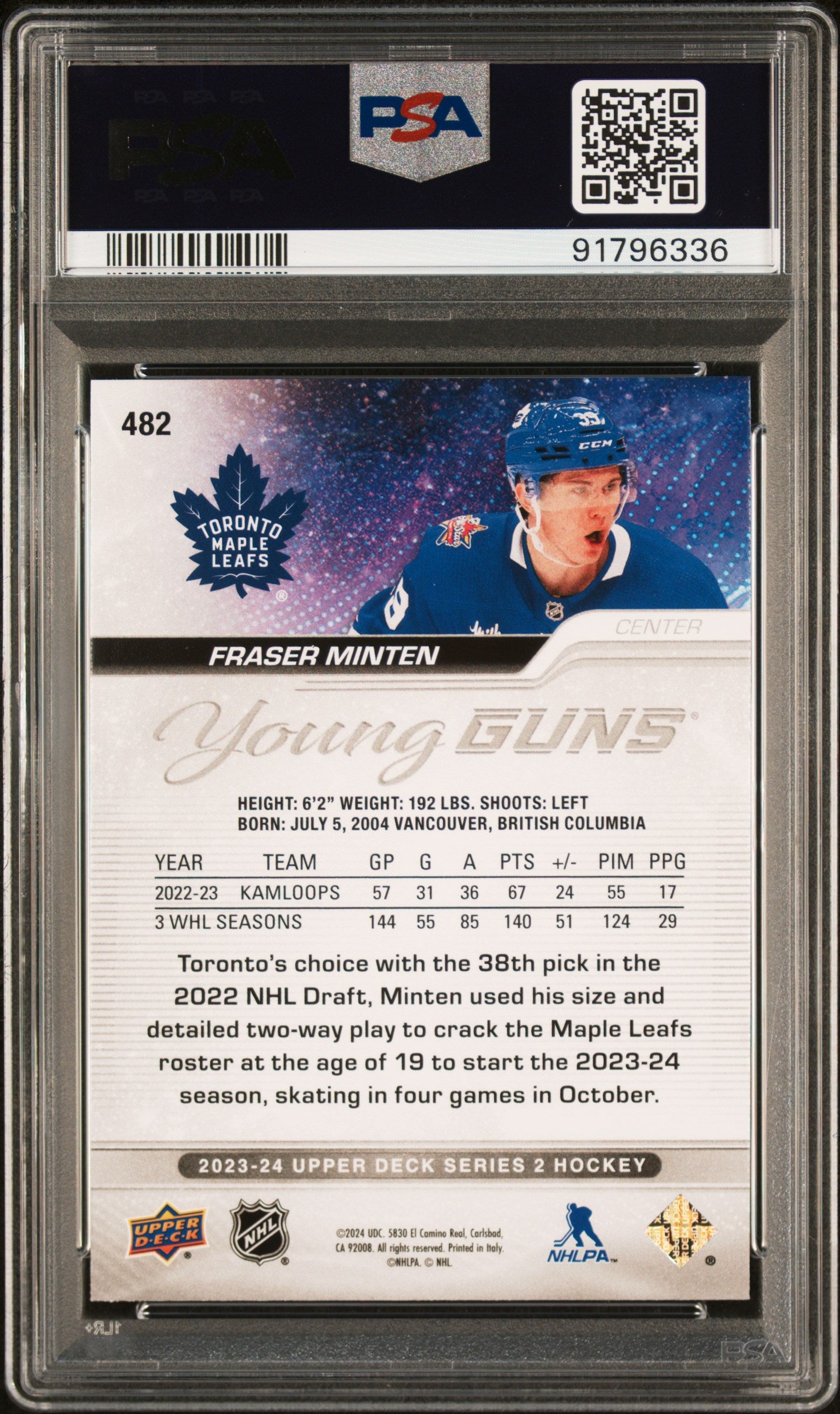 2023 Upper Deck Fraser Minten #482 PSA 10