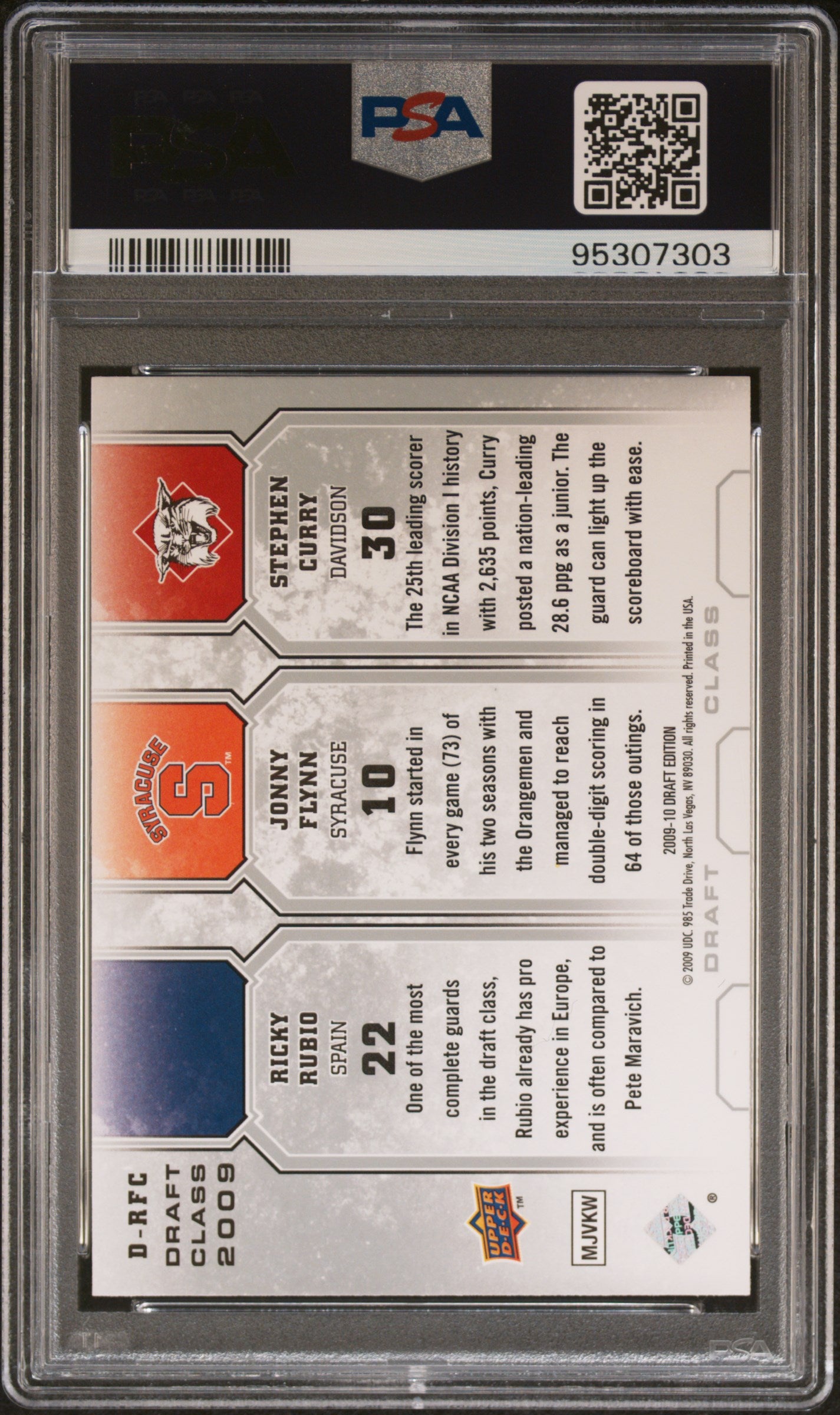 2009 Upper Deck Draft Edition Draft Class Curry Flynn Rubio #D-RFC PSA 10